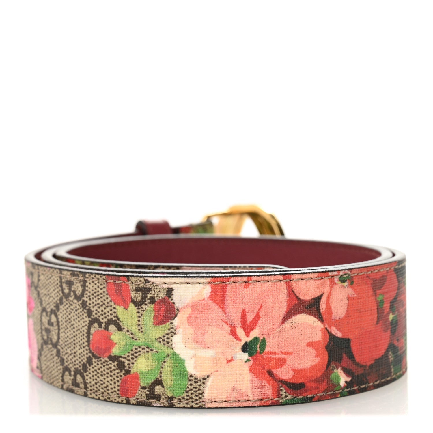 GG Supreme Monogram Blooms Moon Calfskin Interlocking G 37mm Belt 85 34 Beige Ebony Multicolor Dry Rose