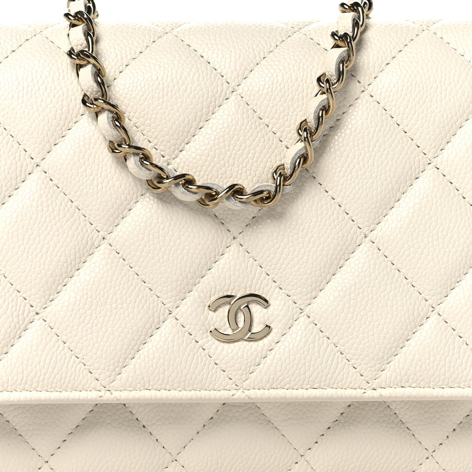 Caviar Quilted Wallet On Chain WOC White
