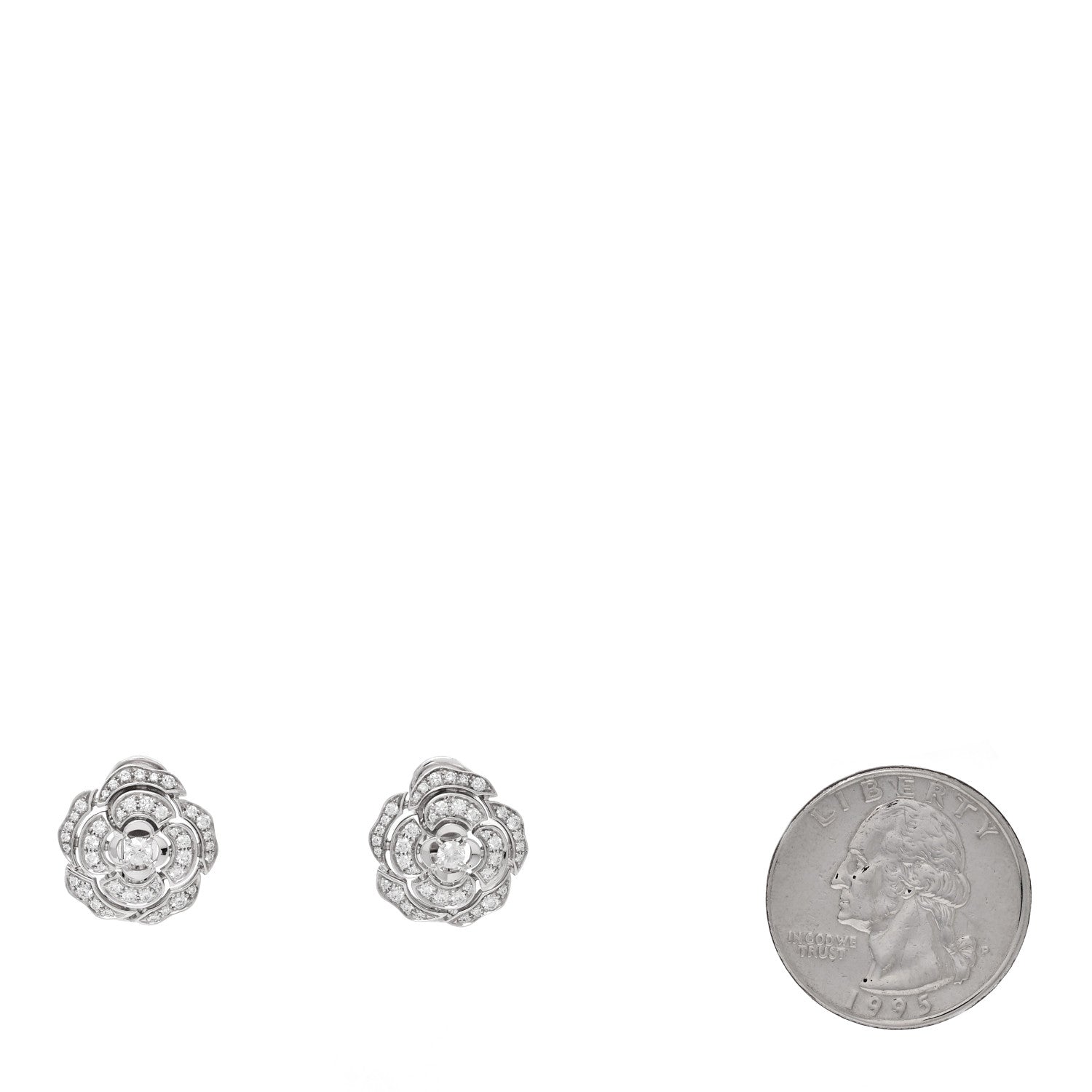 18K White Gold Diamond Bouton de Camelia Earrings