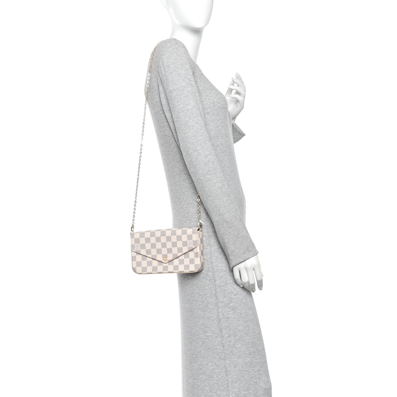 Damier Azur Pochette Felicie Chain Wallet Rose Ballerine