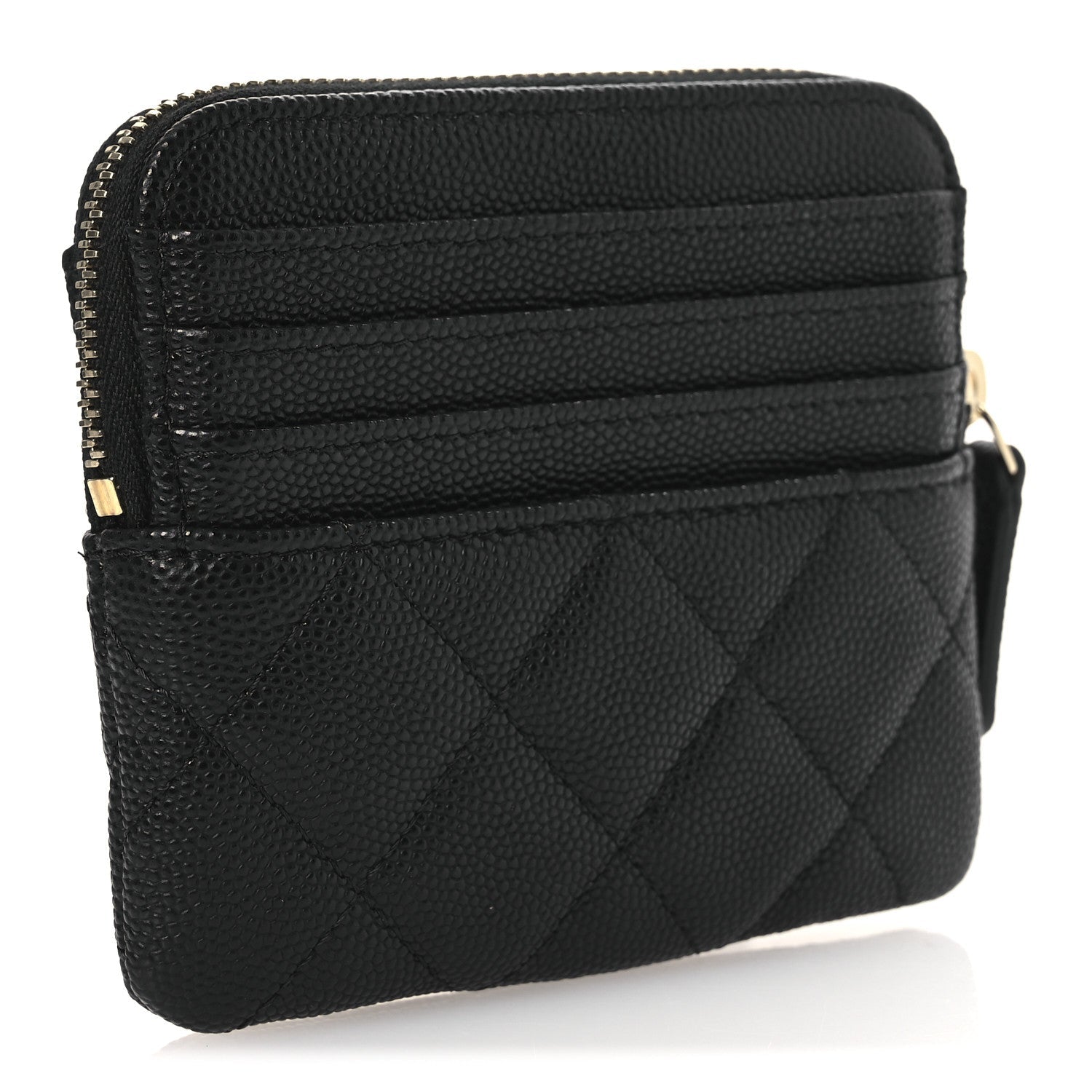 Caviar Quilted Zip Card Holder Wallet Black