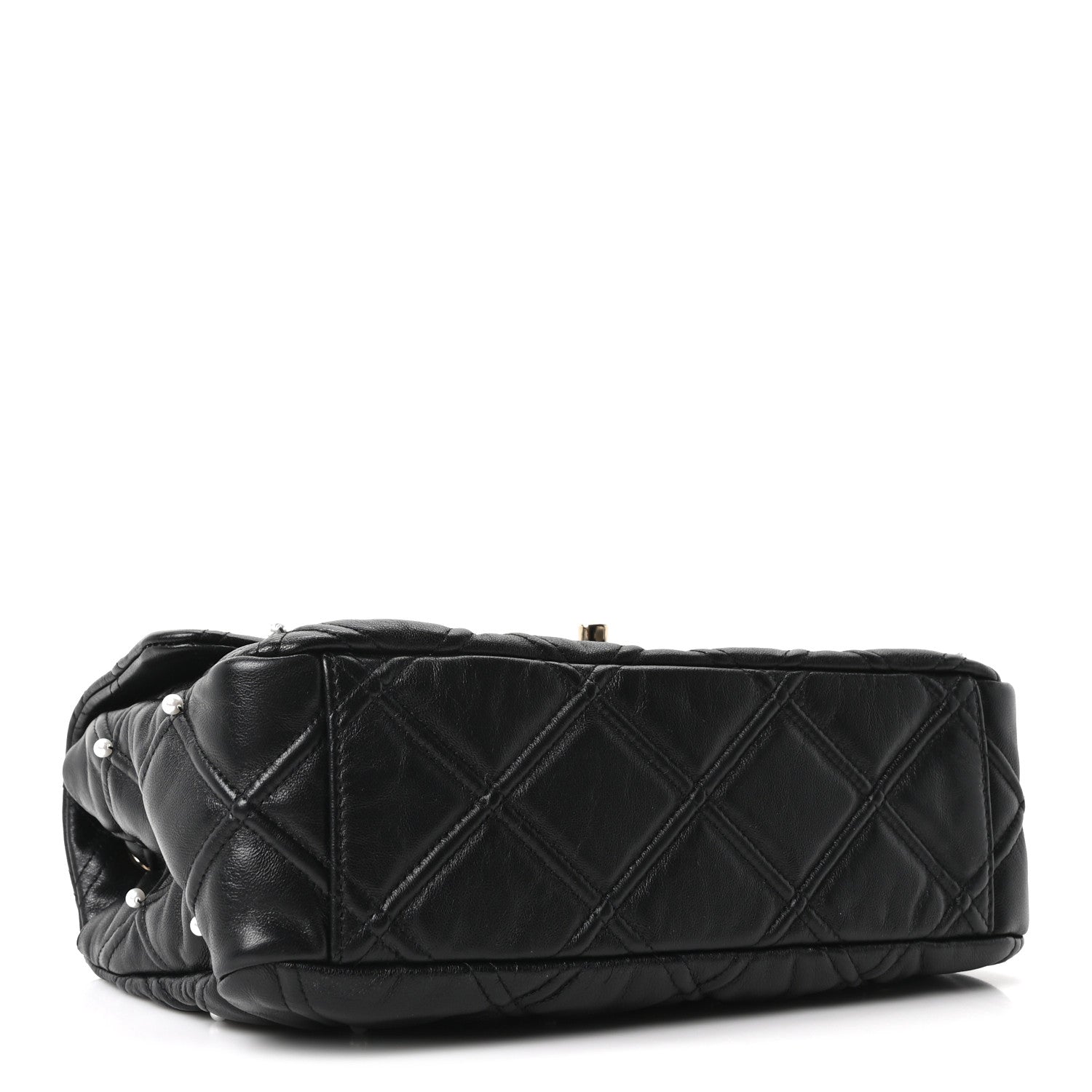 Lambskin Quilted Pearl Studded Flap Black