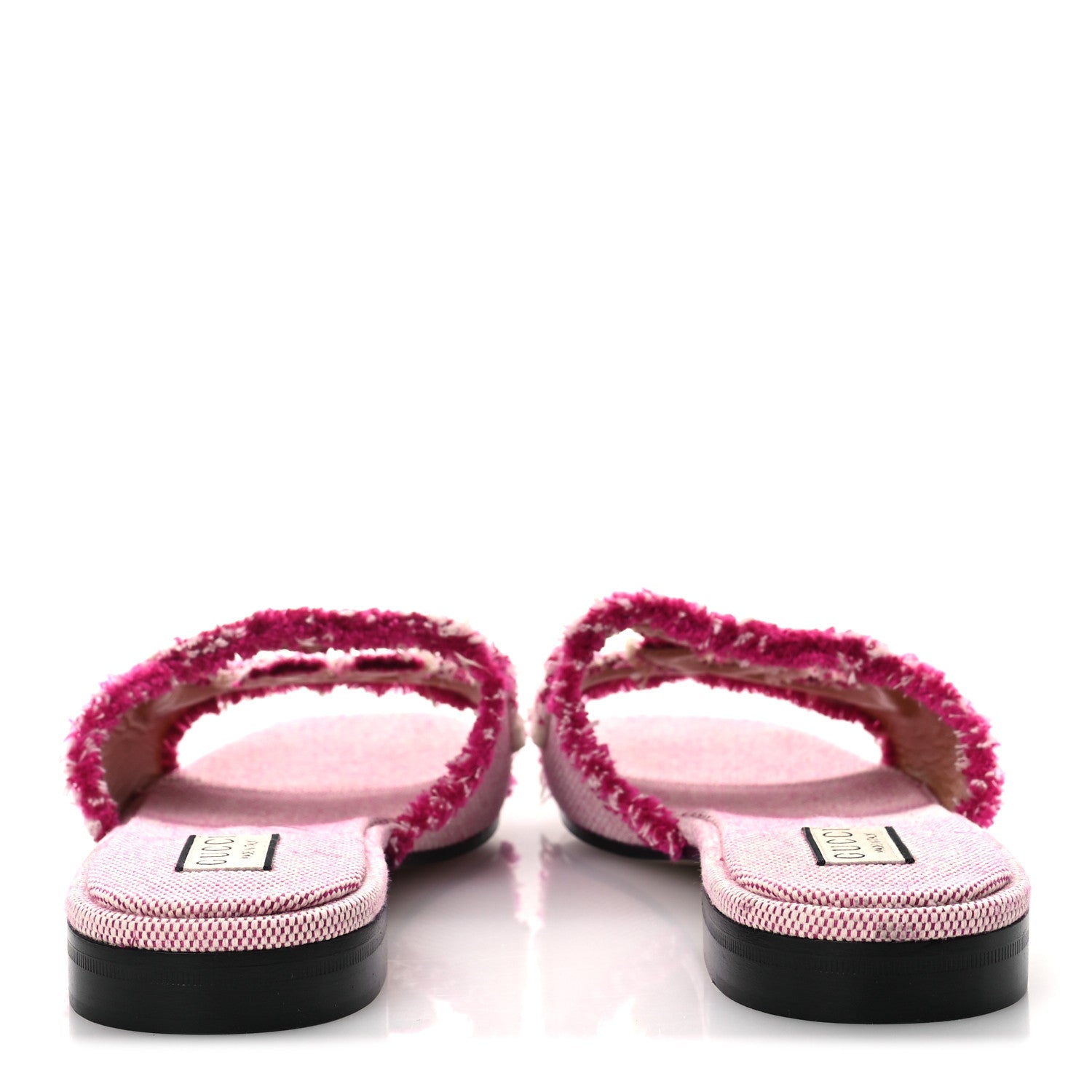 Fringed Canvas Interlocking G Cut Out Slide Sandals 41 Princess Fuxia Natural