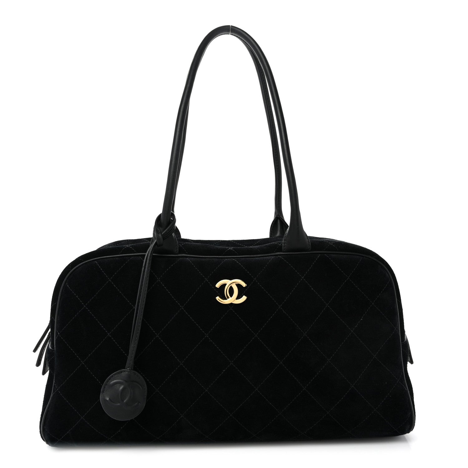 Suede Calfskin Large Perfect Bowling Bag Black
