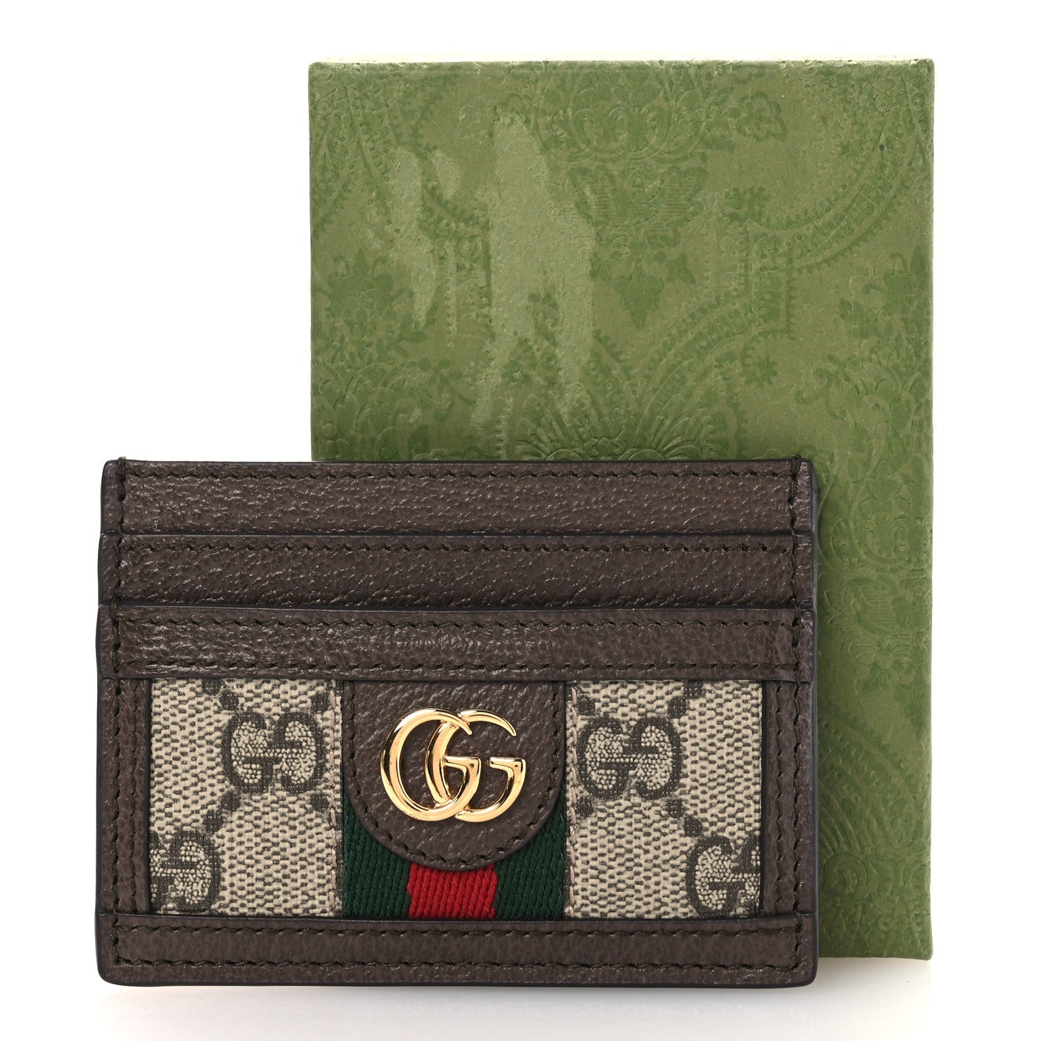 GG Supreme Monogram Textured Dollar Calfskin Ophidia Card Holder Beige Ebony New Acero