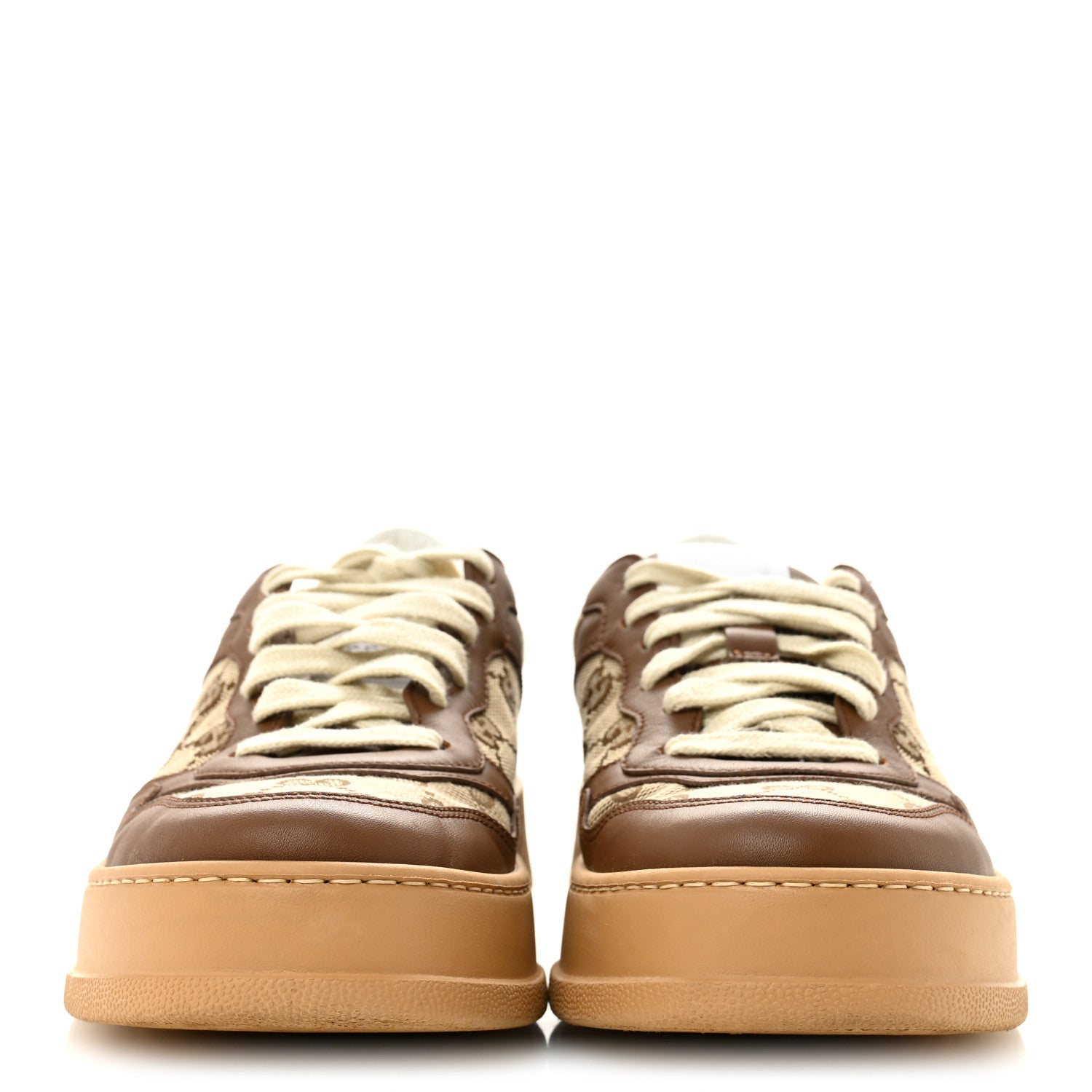 Calfskin GG Monogram Womens Platform 55mm Sneakers 38.5 Hezelnut Beige Ebony Mystic White