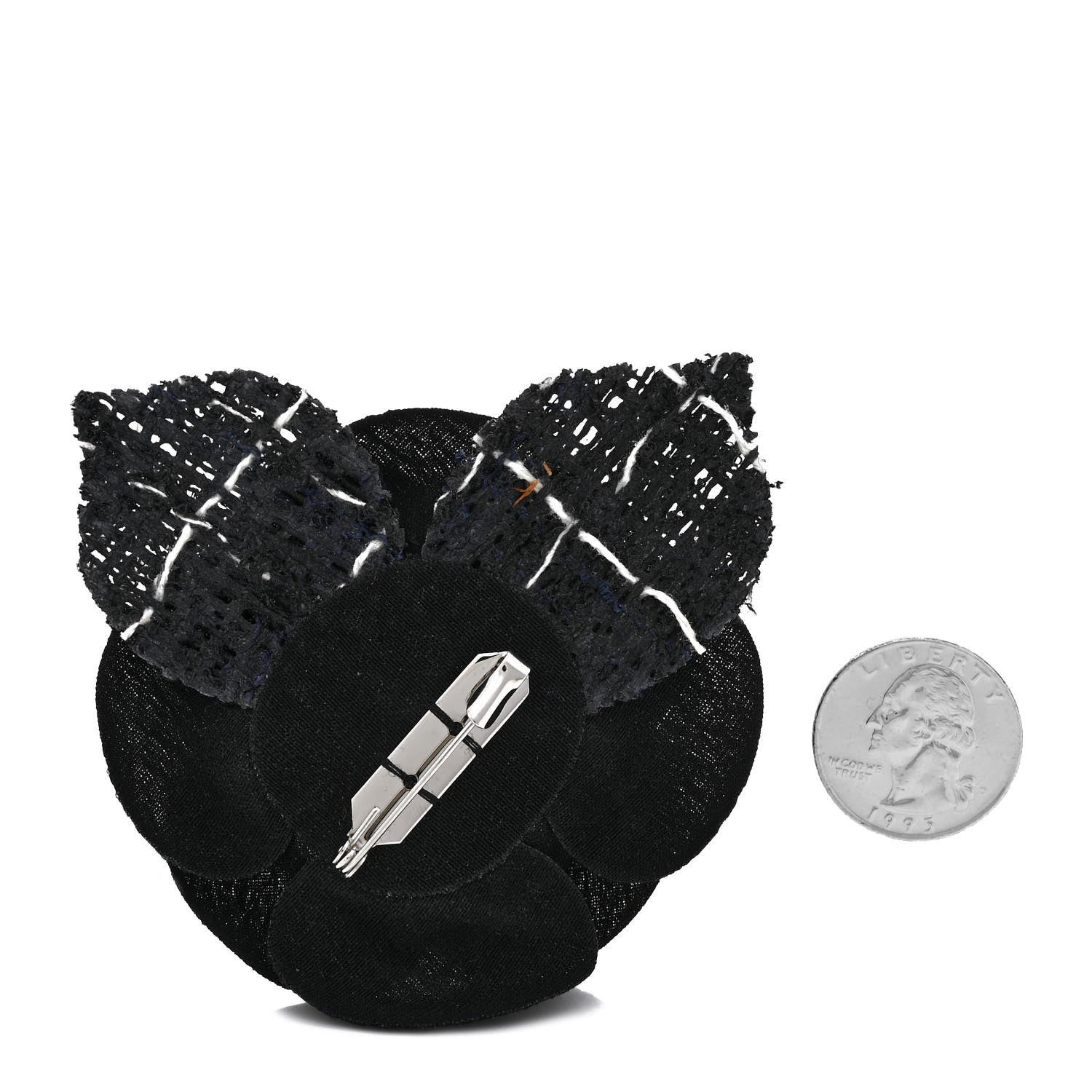 Tweed Camellia Pin Brooch Black White
