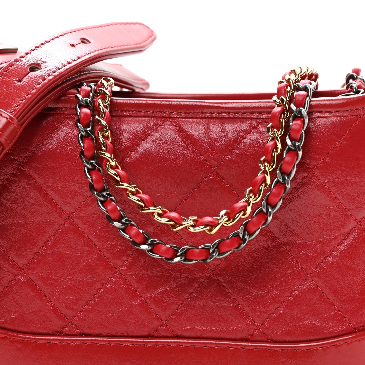 Aged Calfskin Quilted Small Gabrielle Logo Hobo Red