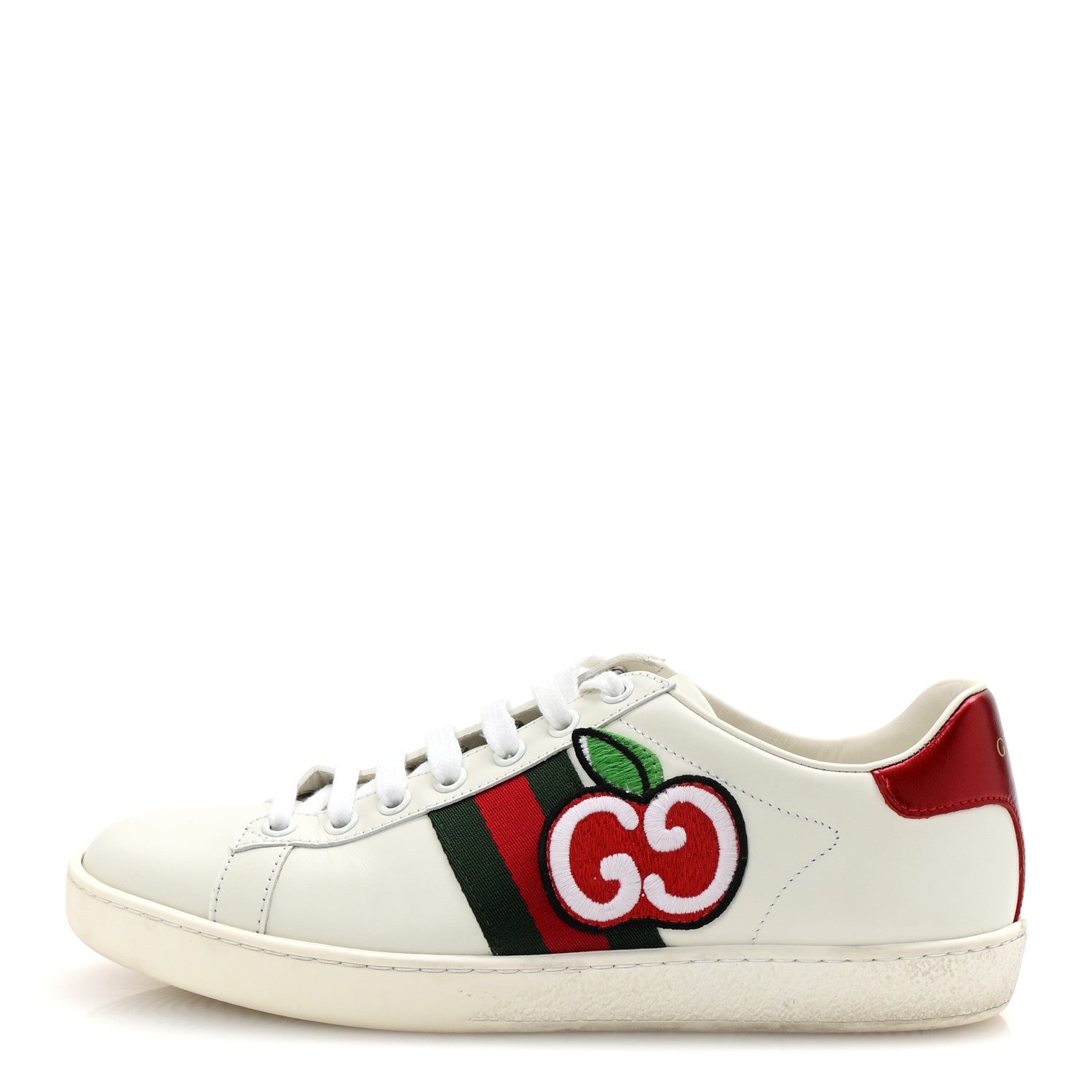 Calfskin Web GG Apple Embroidered Womens Ace Sneakers 37 White