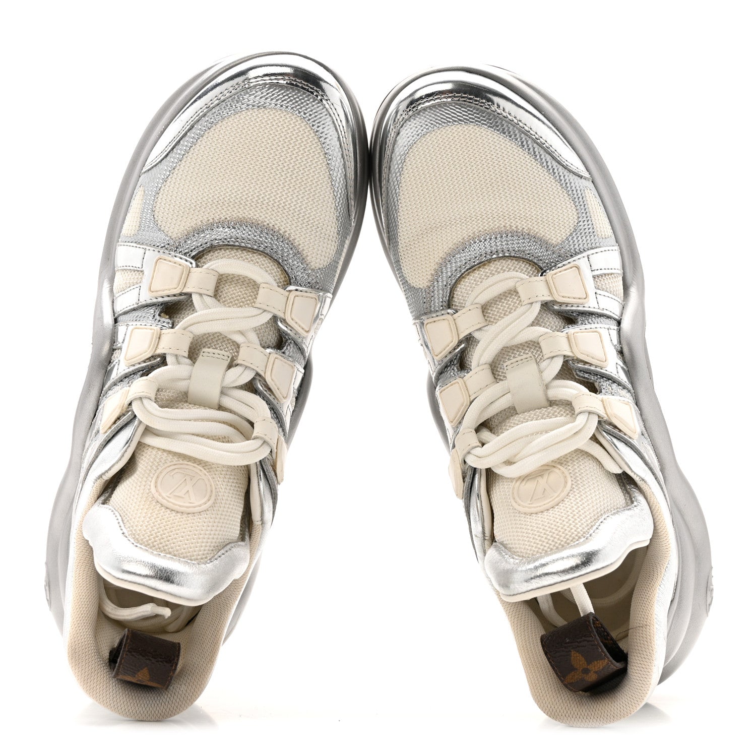 Metallic Calfskin Technical Nylon LV Archlight Sneakers 37 White Silver