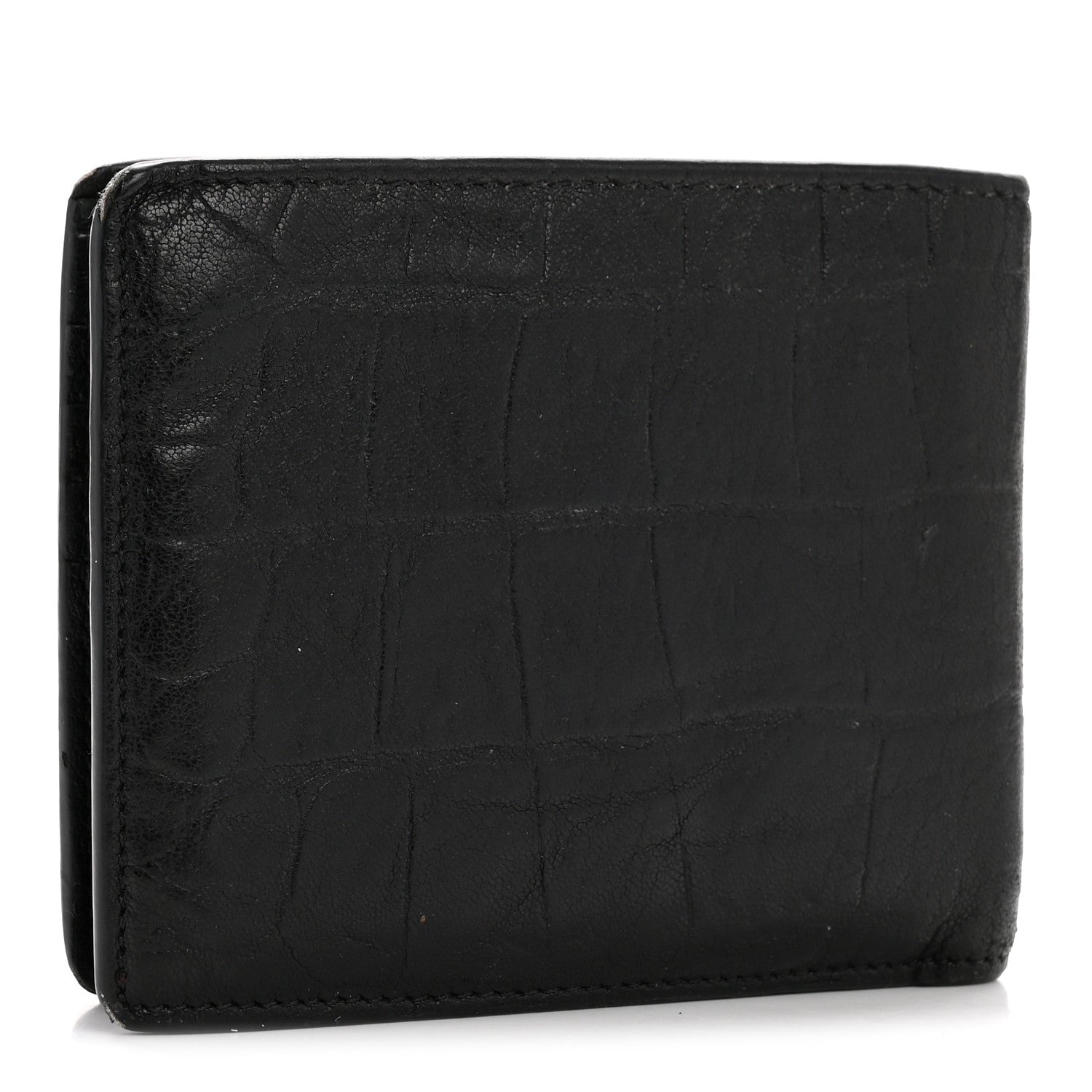 Calfskin Crocodile Embossed Monogram Bifold Wallet Black