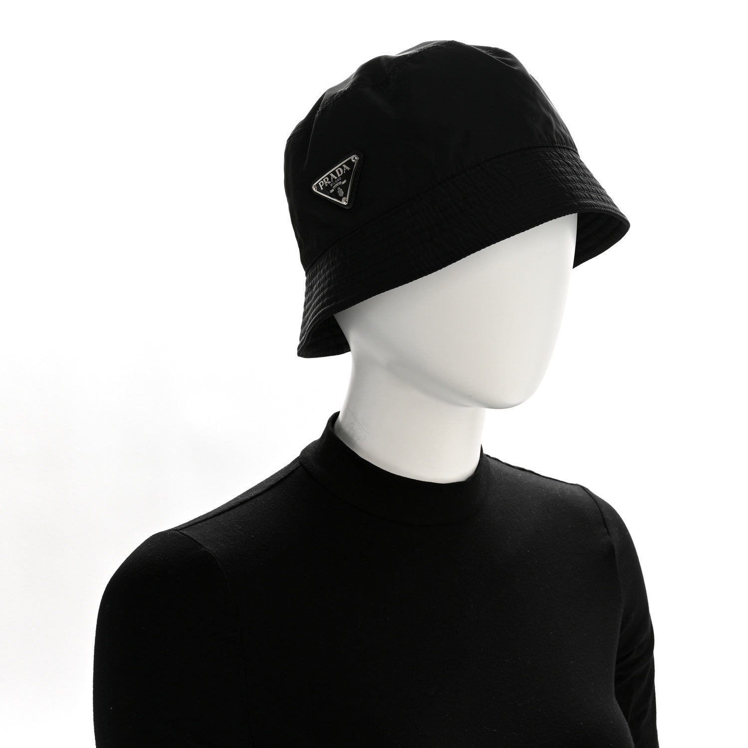 Re-Nylon Metal Triangle Logo Womens Bucket Hat XL Black