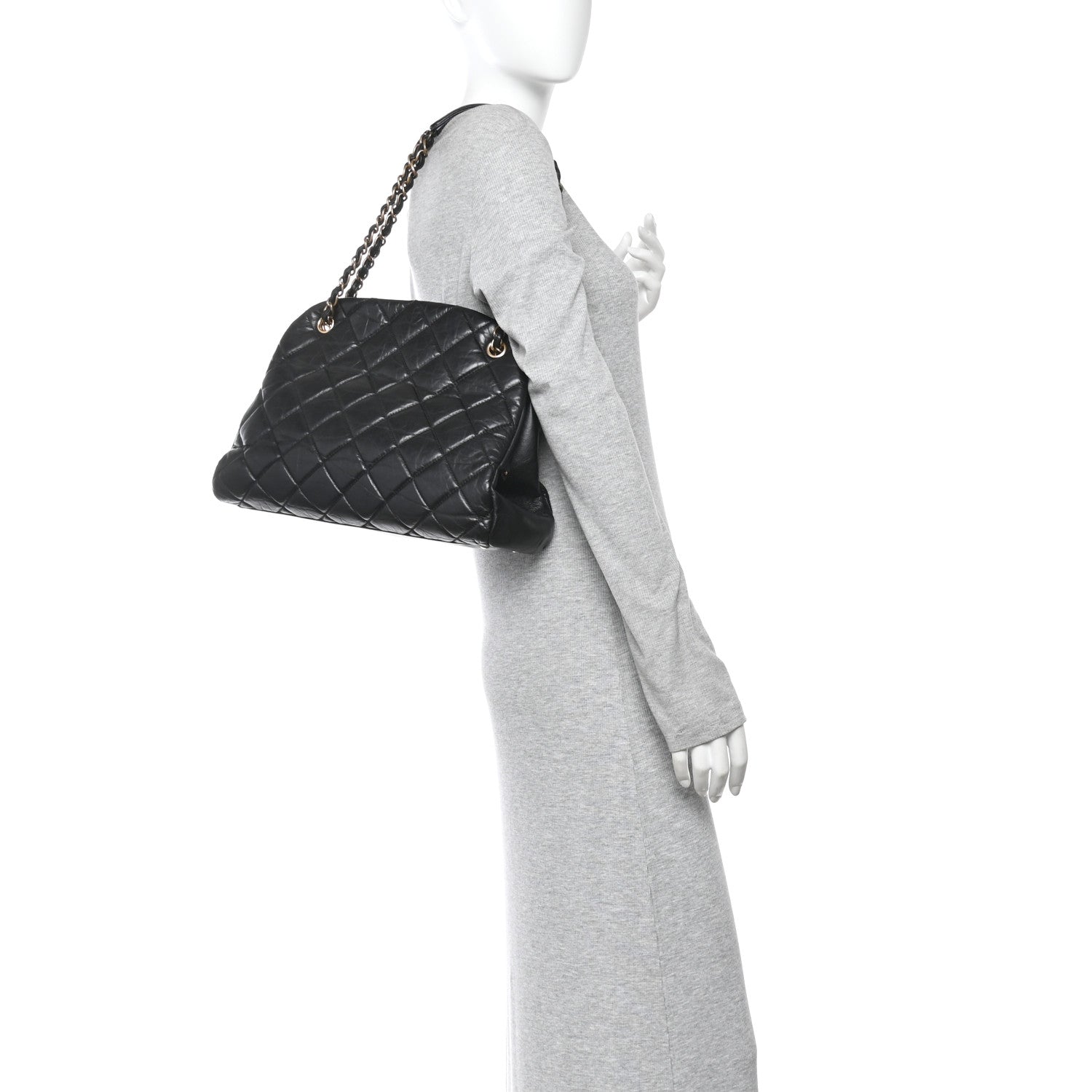 Aged Calfskin Large Just Mademoiselle Bowling Bag Black