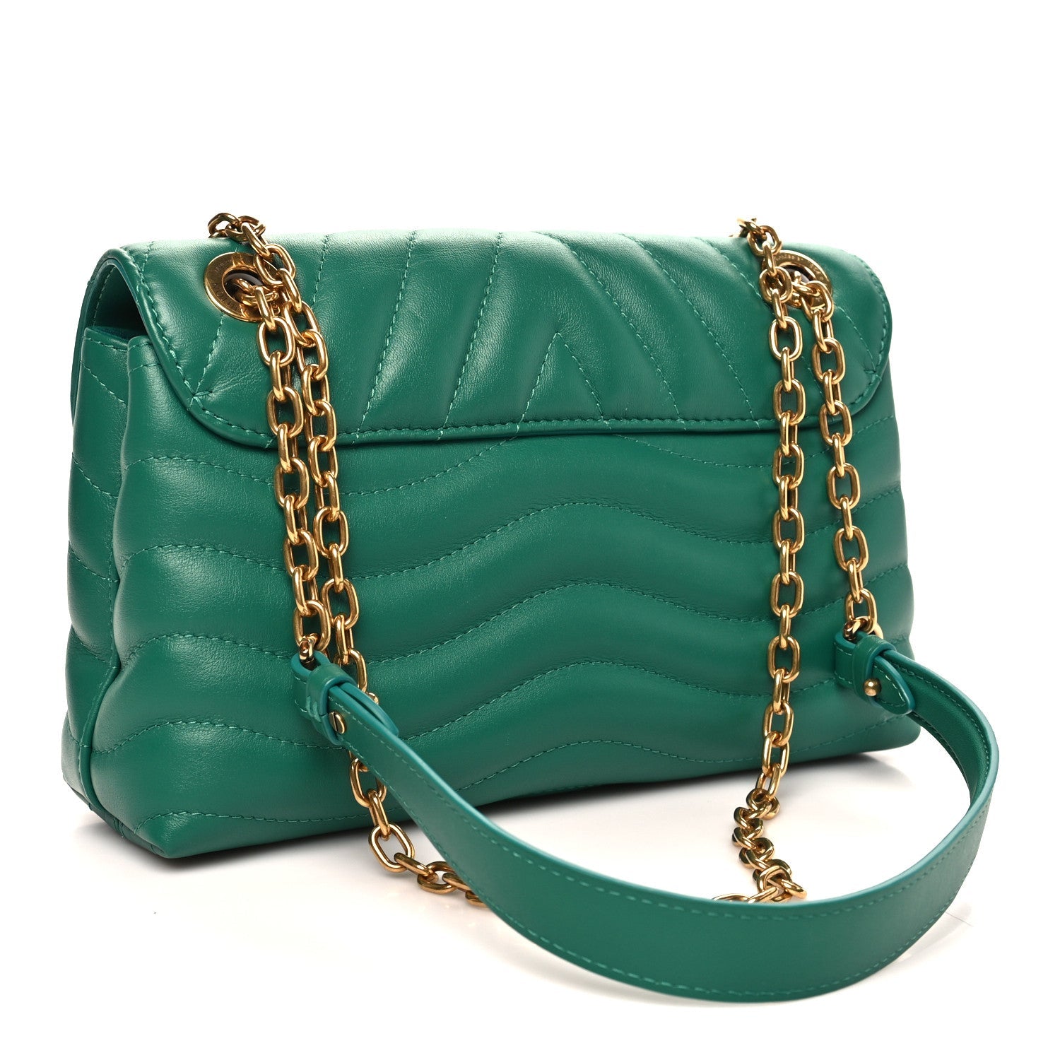 Calfskin New Wave Chain Bag MM NM Emerald