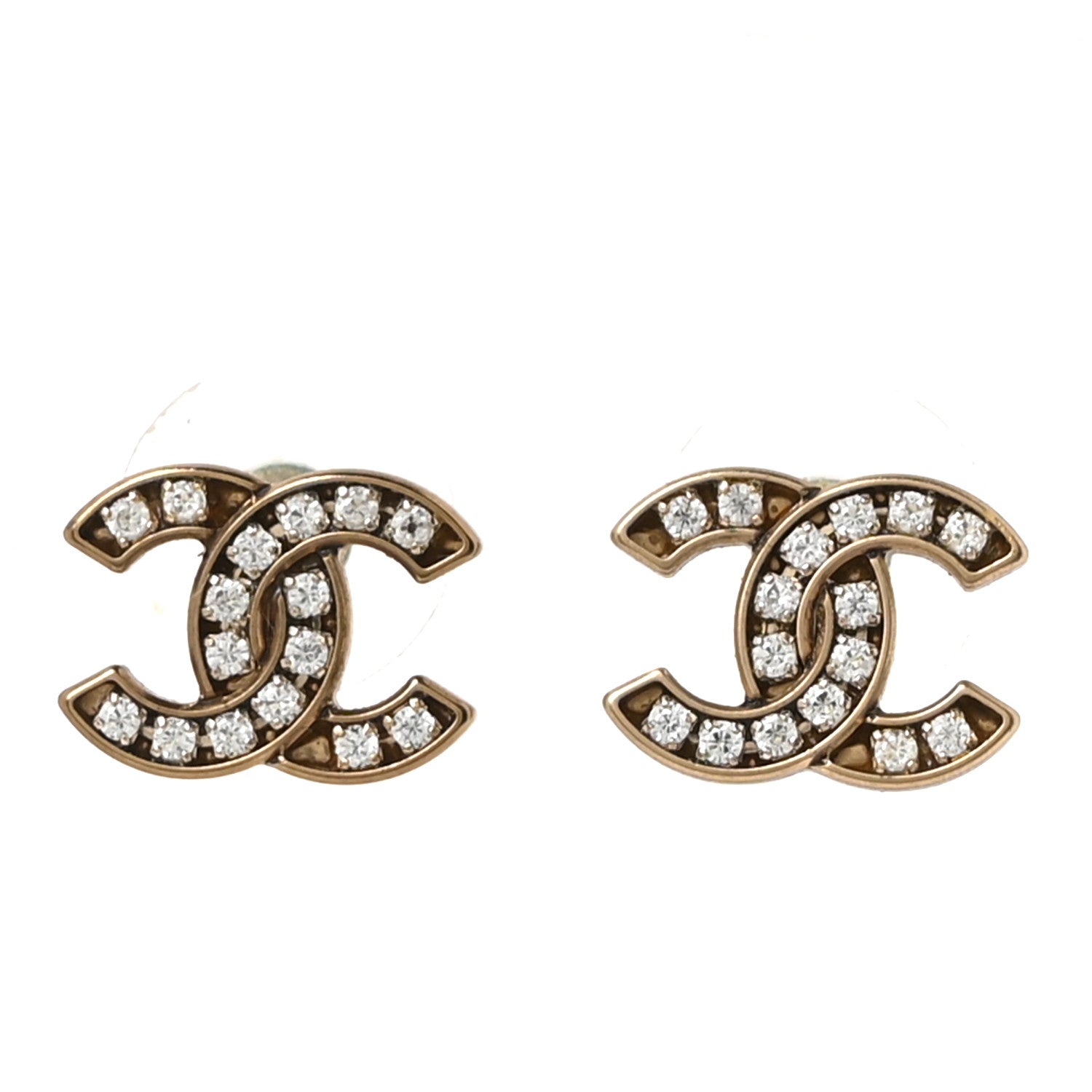 Metal Crystal CC Earrings Gold