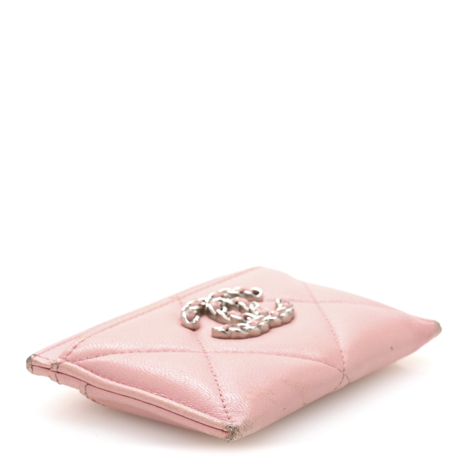 Lambskin Quilted Chanel 19 Card Holder Light Pink