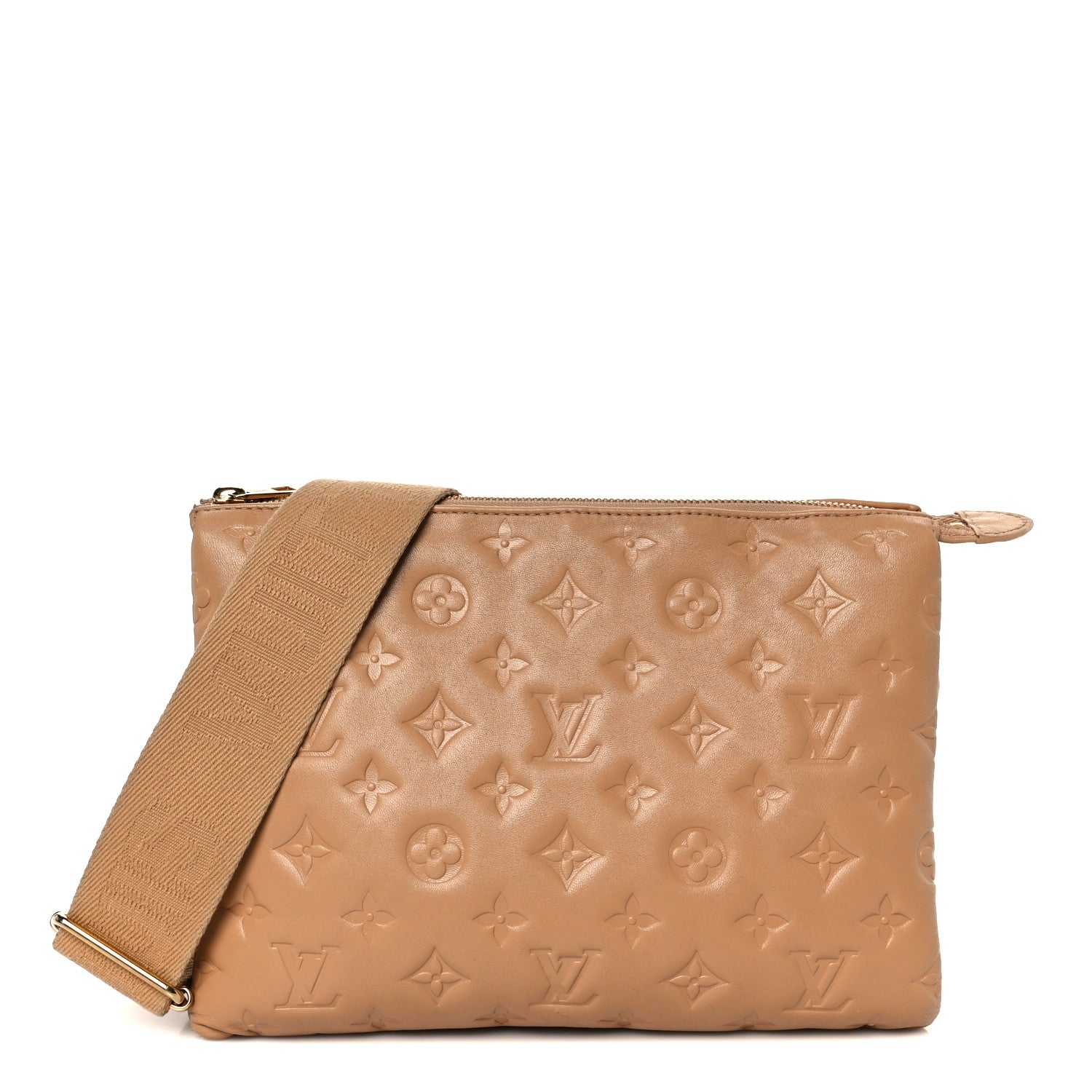 Lambskin Embossed Monogram Coussin PM Camel