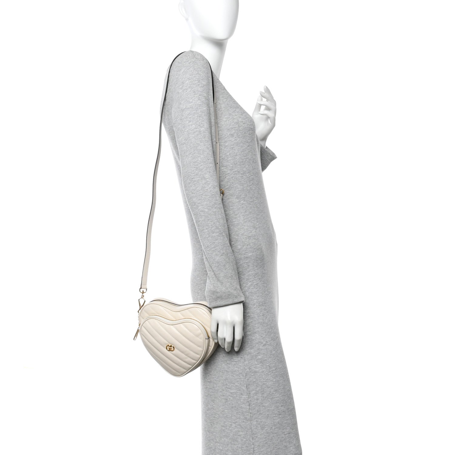 Calfskin Matelasse Diagonal Mini Interlocking G Heart Shoulder Bag Mystic White