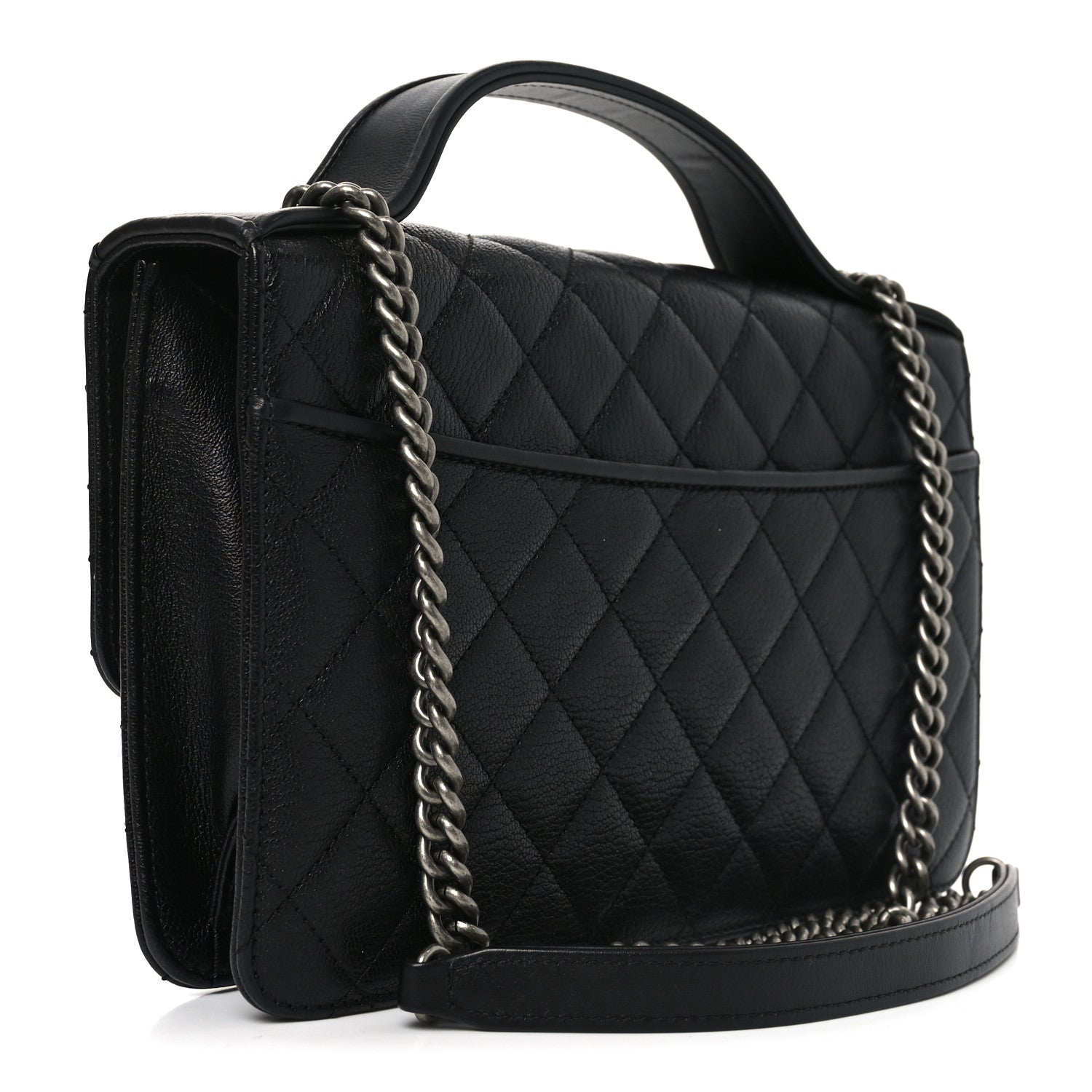 Goatskin Quilted Small CC University Top Handle Flap Black