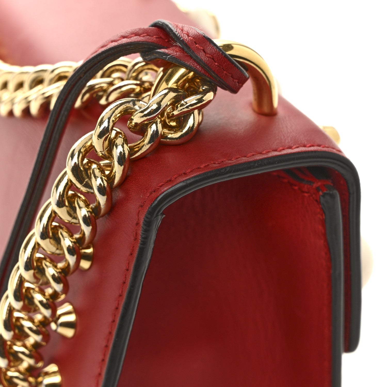 Calfskin Studded Small Padlock Shoulder Bag Hibiscus Red