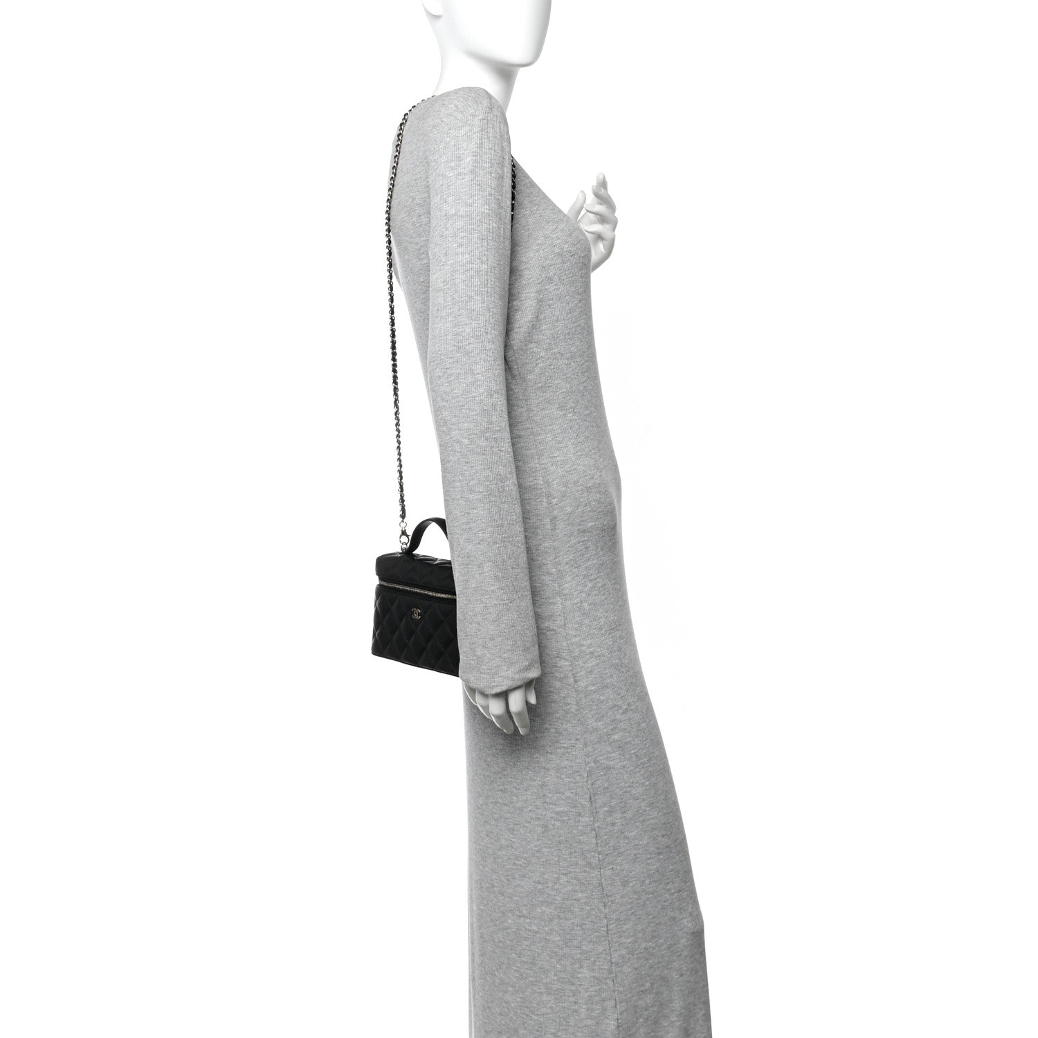 Caviar Quilted Top Handle Slim Vanity With Chain Black