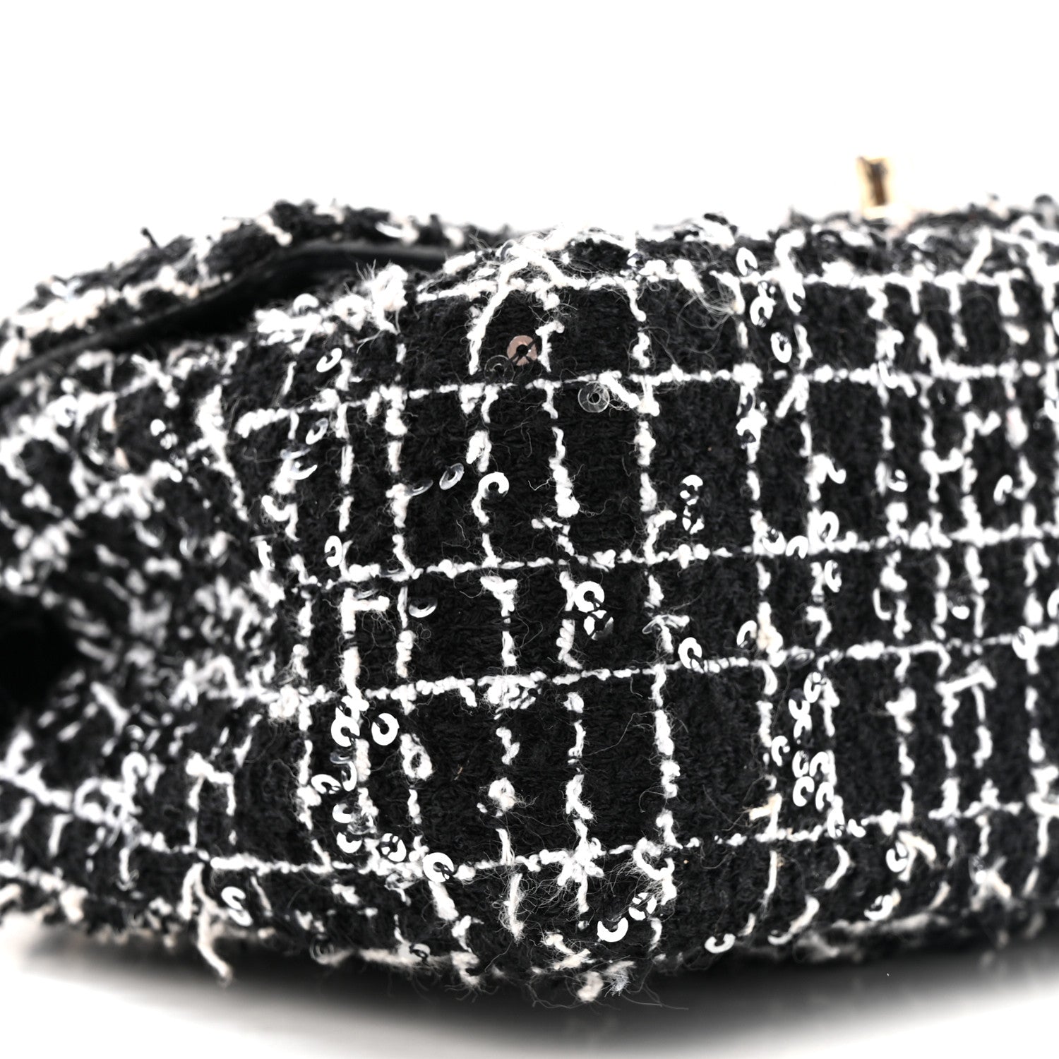 Tweed Quilted Mini Top Handle Rectangular Flap Black White