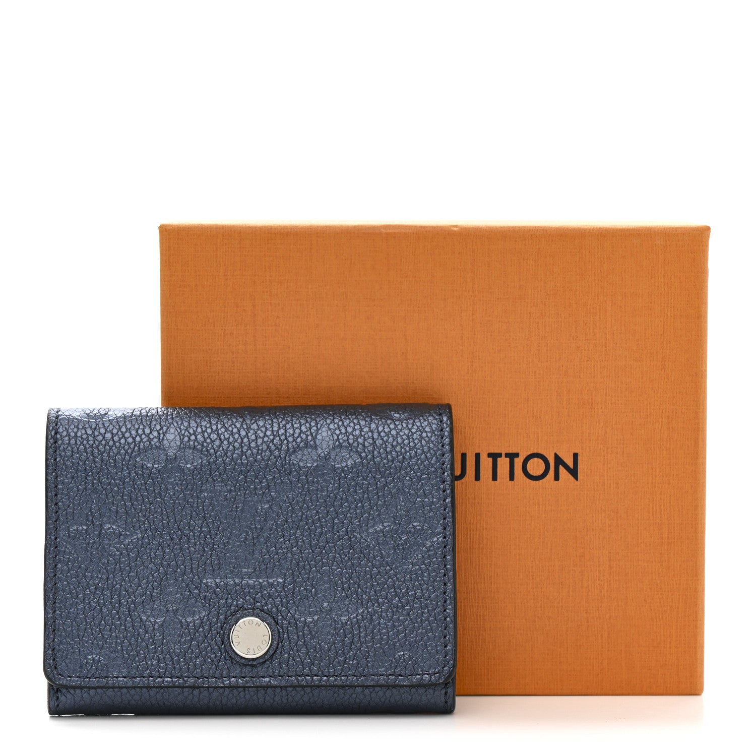 Metallic Empreinte Business Card Holder Navy Nacre