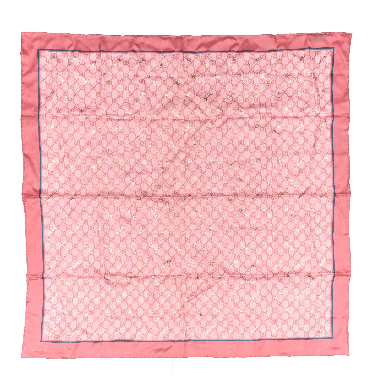 Silk Twill GG Monogram GG Gold Horsebit Square Scarf Pink Sky Blue