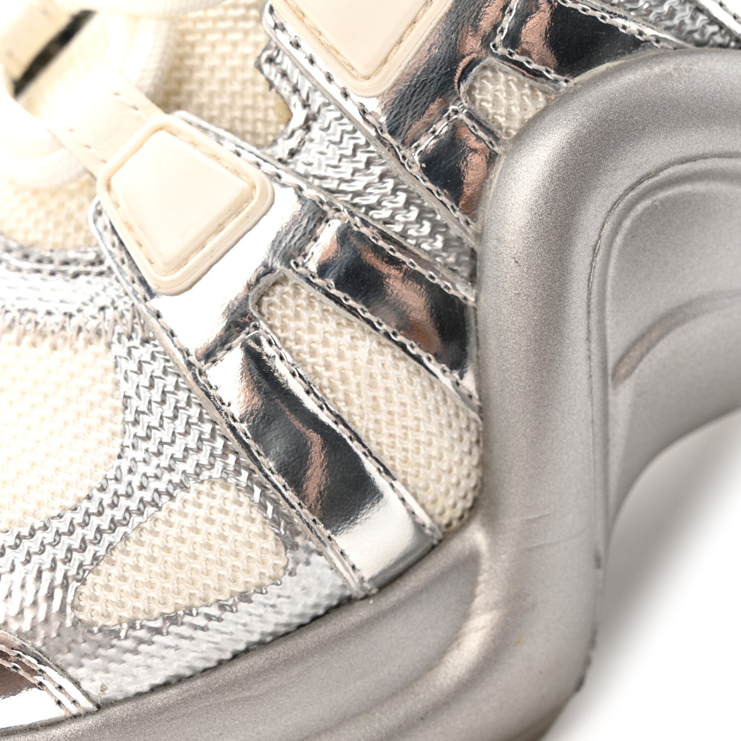 Metallic Calfskin Technical Nylon LV Archlight Sneakers 37 White Silver