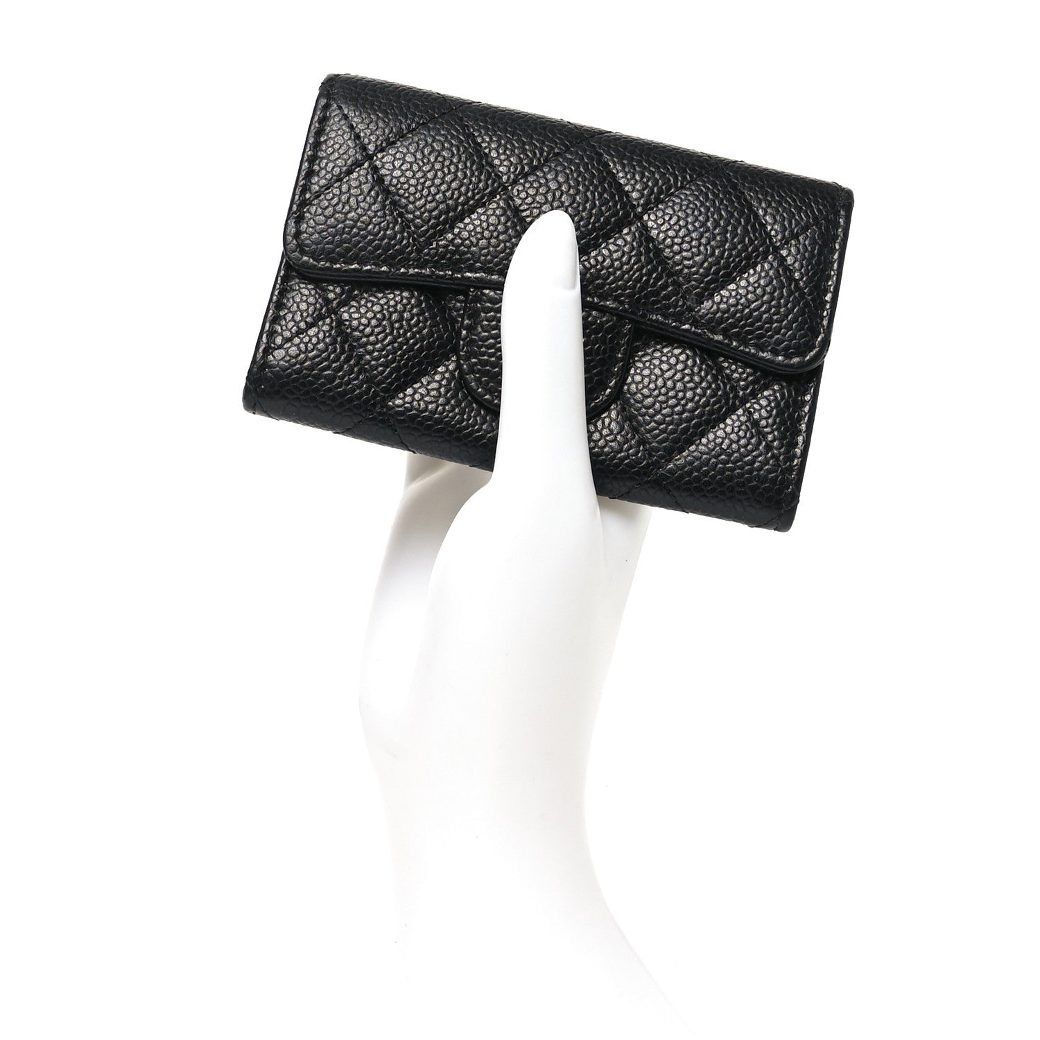 Caviar Quilted Flap Card Holder Wallet Black