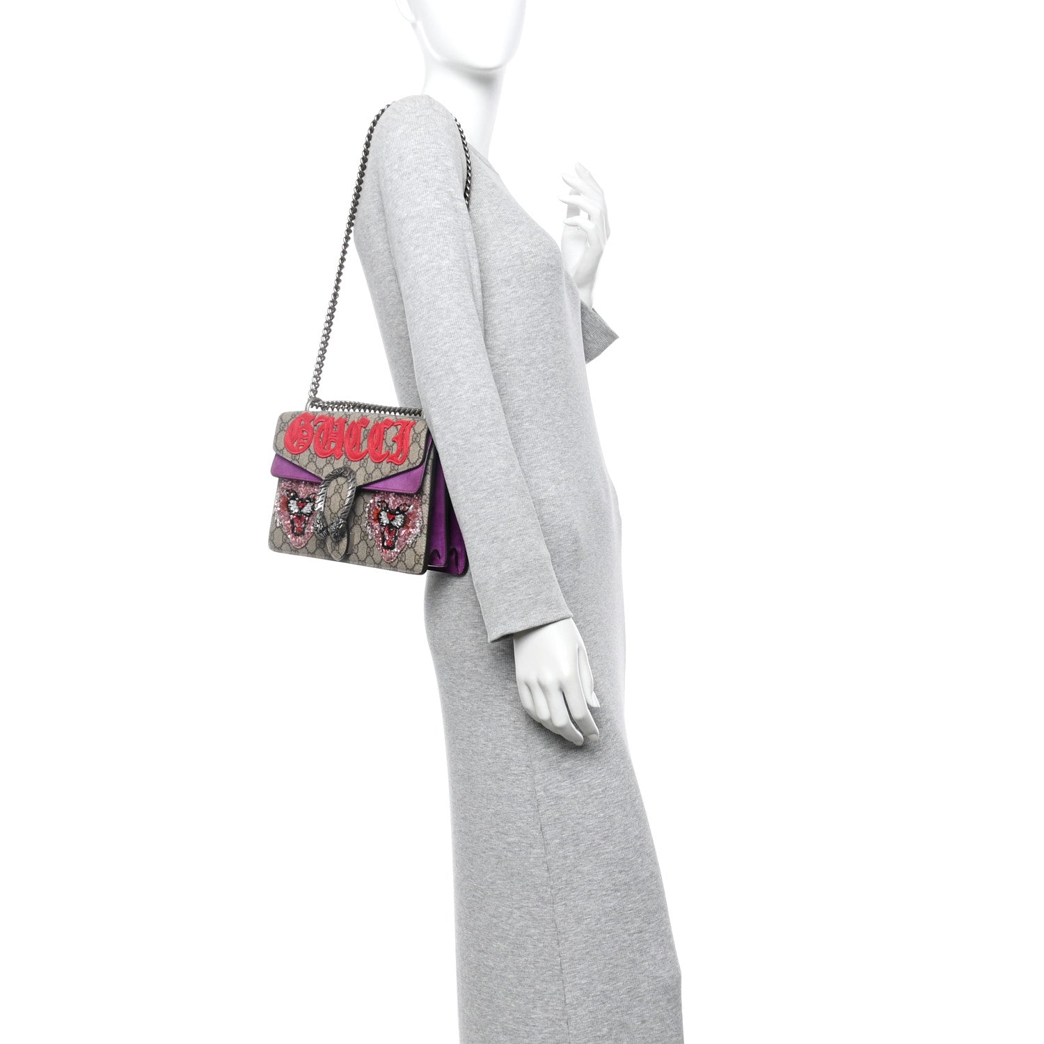 GG Supreme Monogram Embroidered Small Dionysus Shoulder Bag Purple