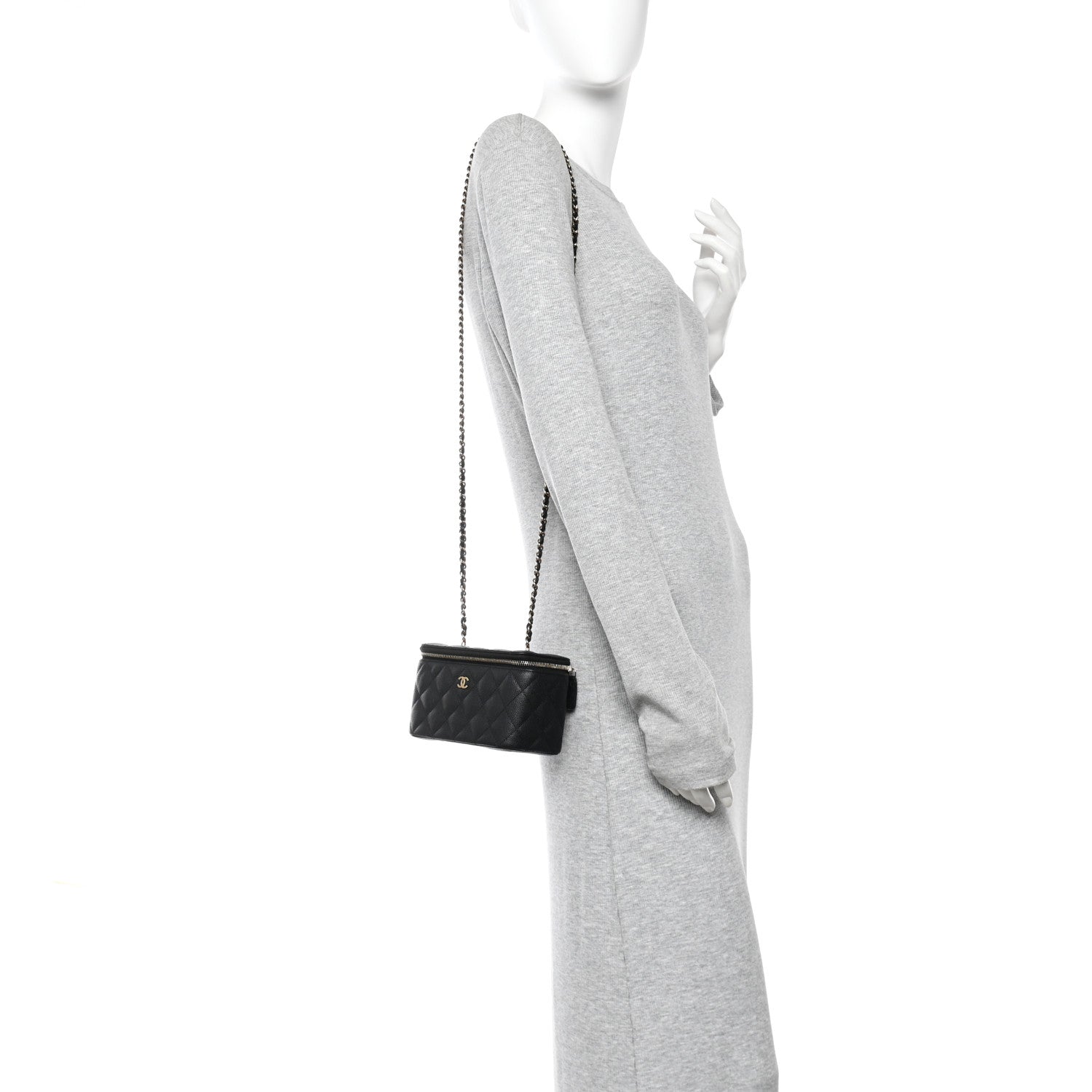 Caviar Quilted Small Vanity Case With Chain Black