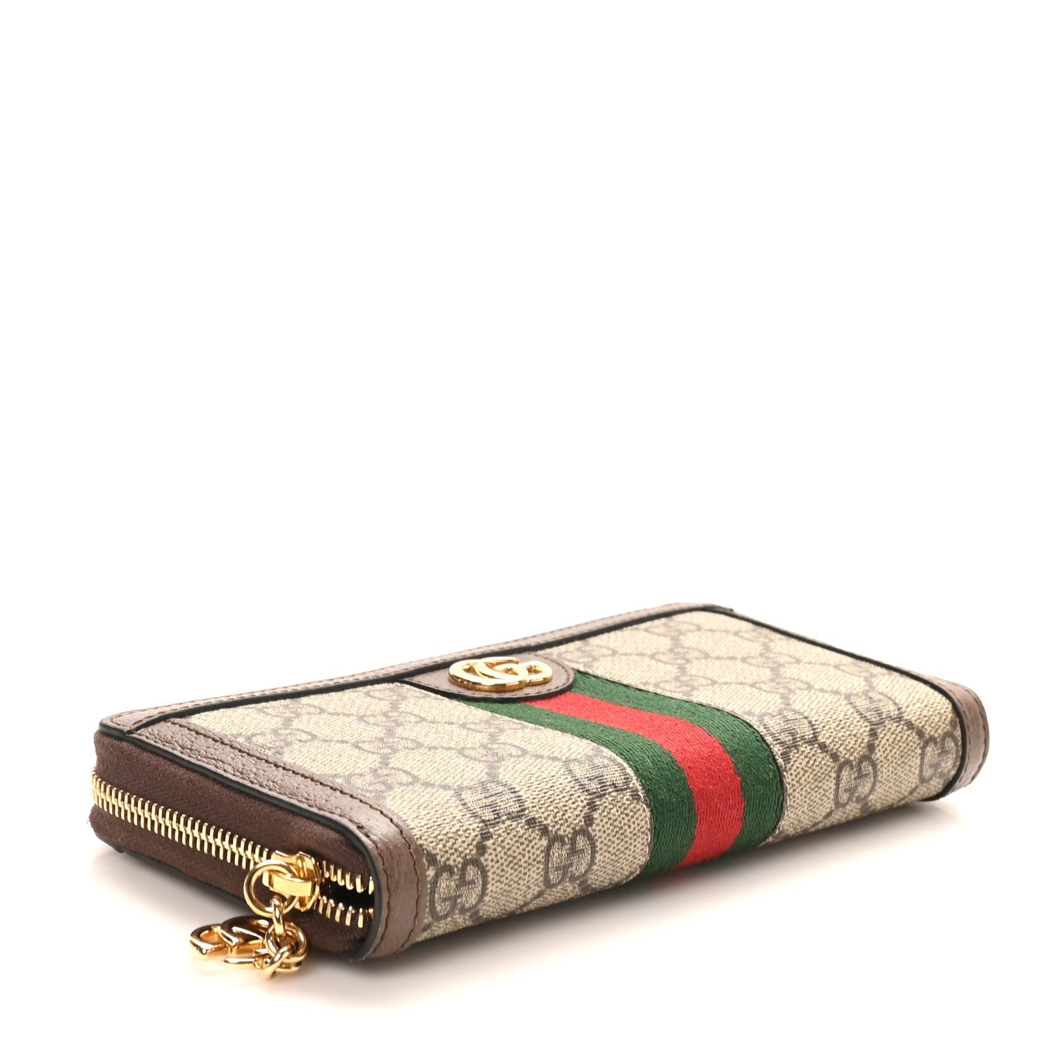 GG Supreme Monogram Web Ophidia Zip Around Wallet Brown