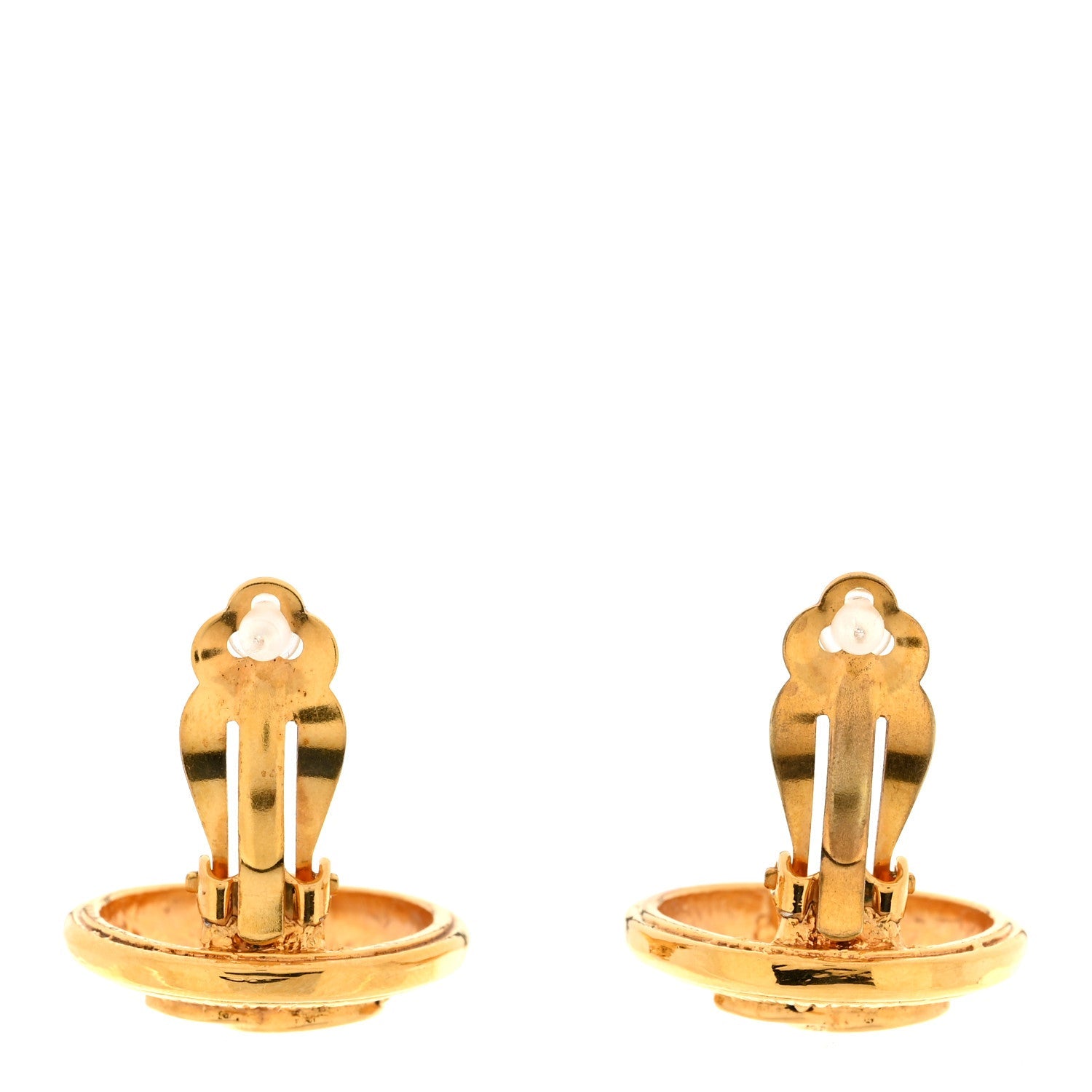 CC Button Clip On Earrings Gold