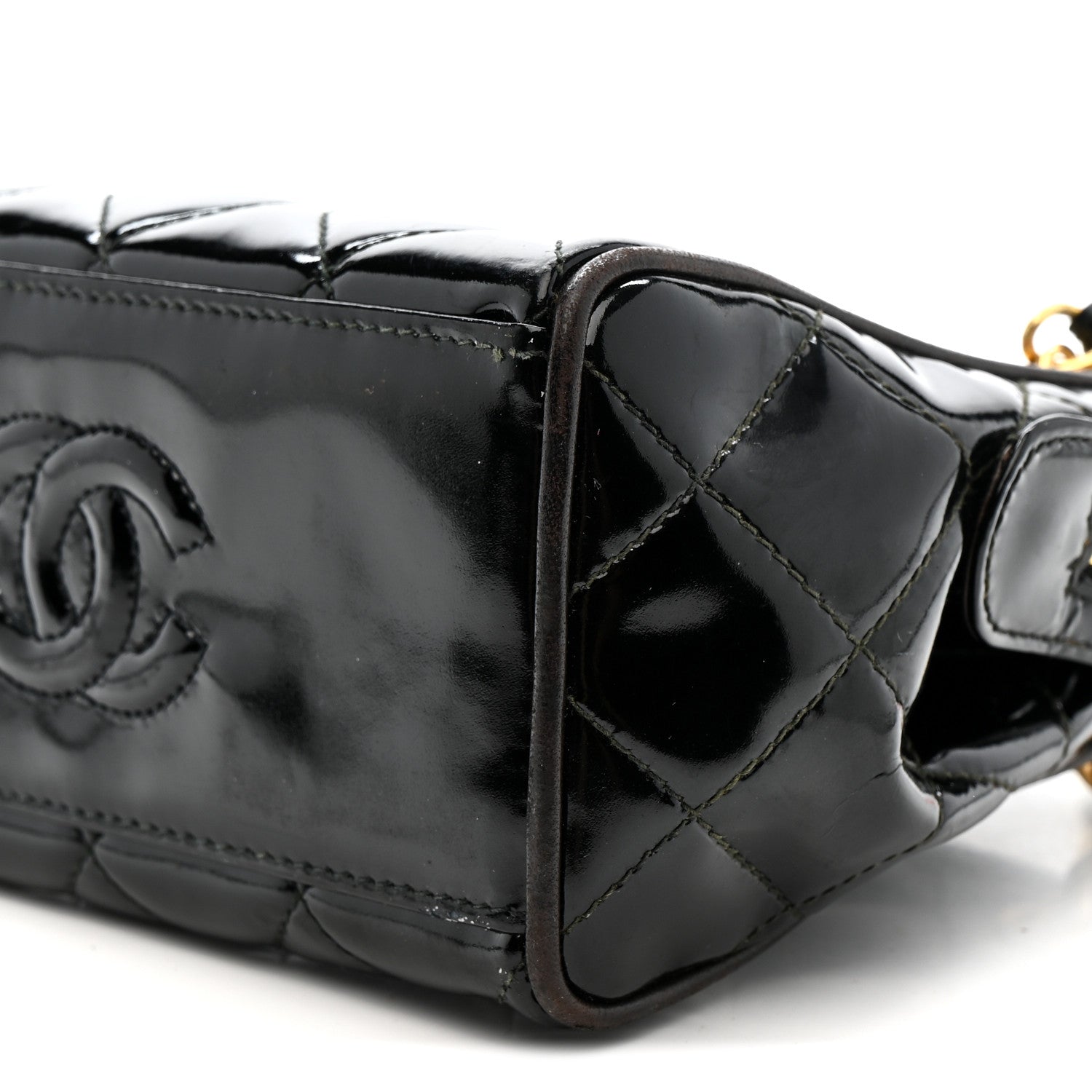Patent Quilted Mini Shoulder Bag Black