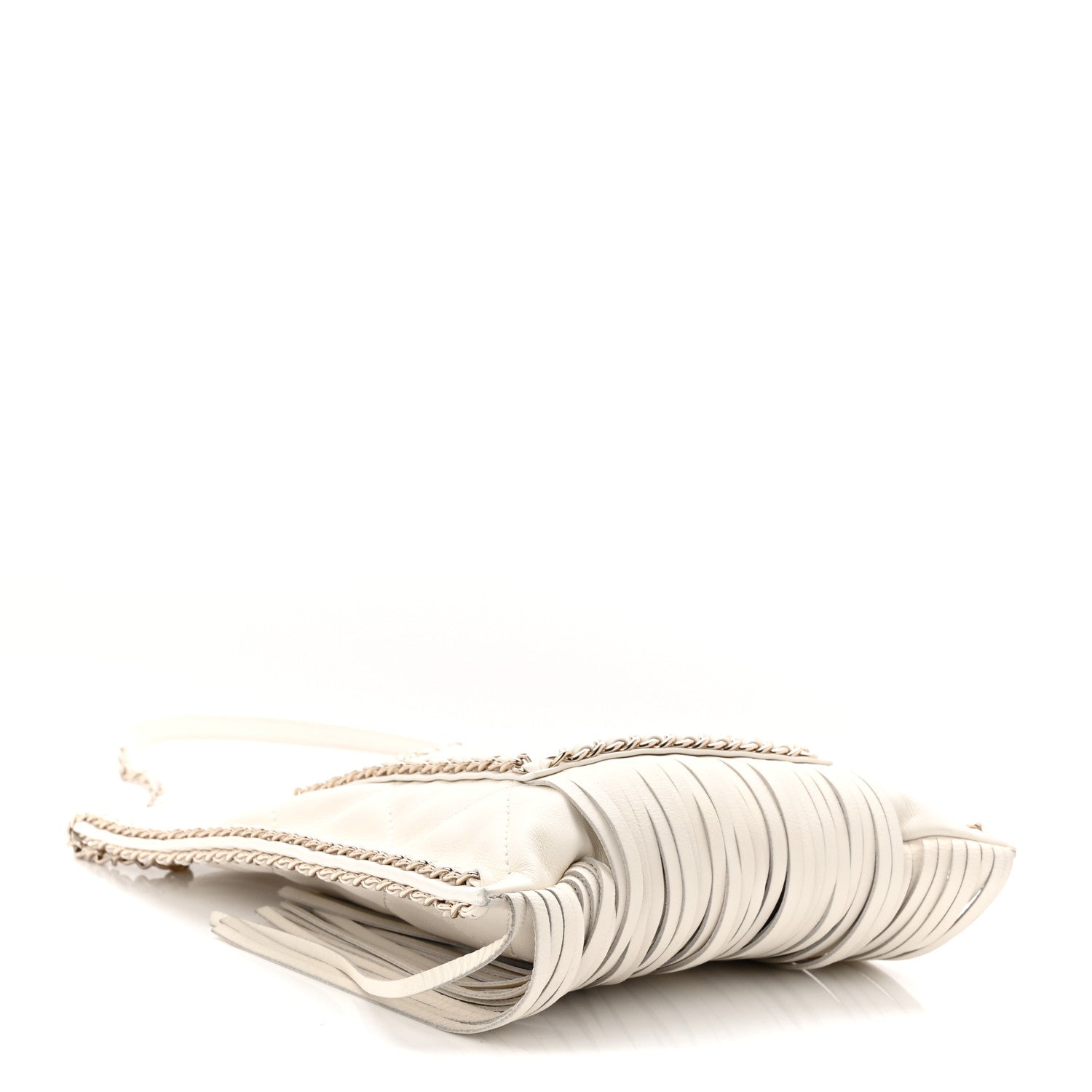Calfskin Quilted Fringe Small Shopping Bag White