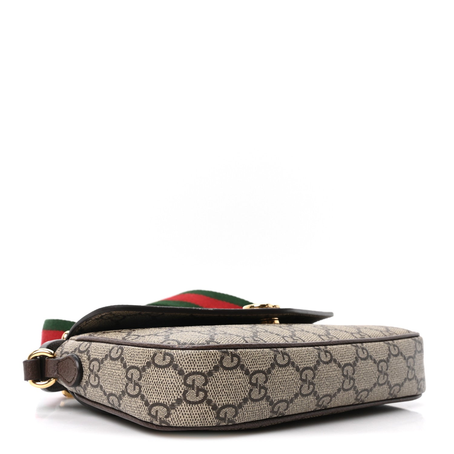 GG Supreme Monogram Textured Dollar Calfskin Web Mini Ophidia Envelope Shoulder Bag Beige Ebony