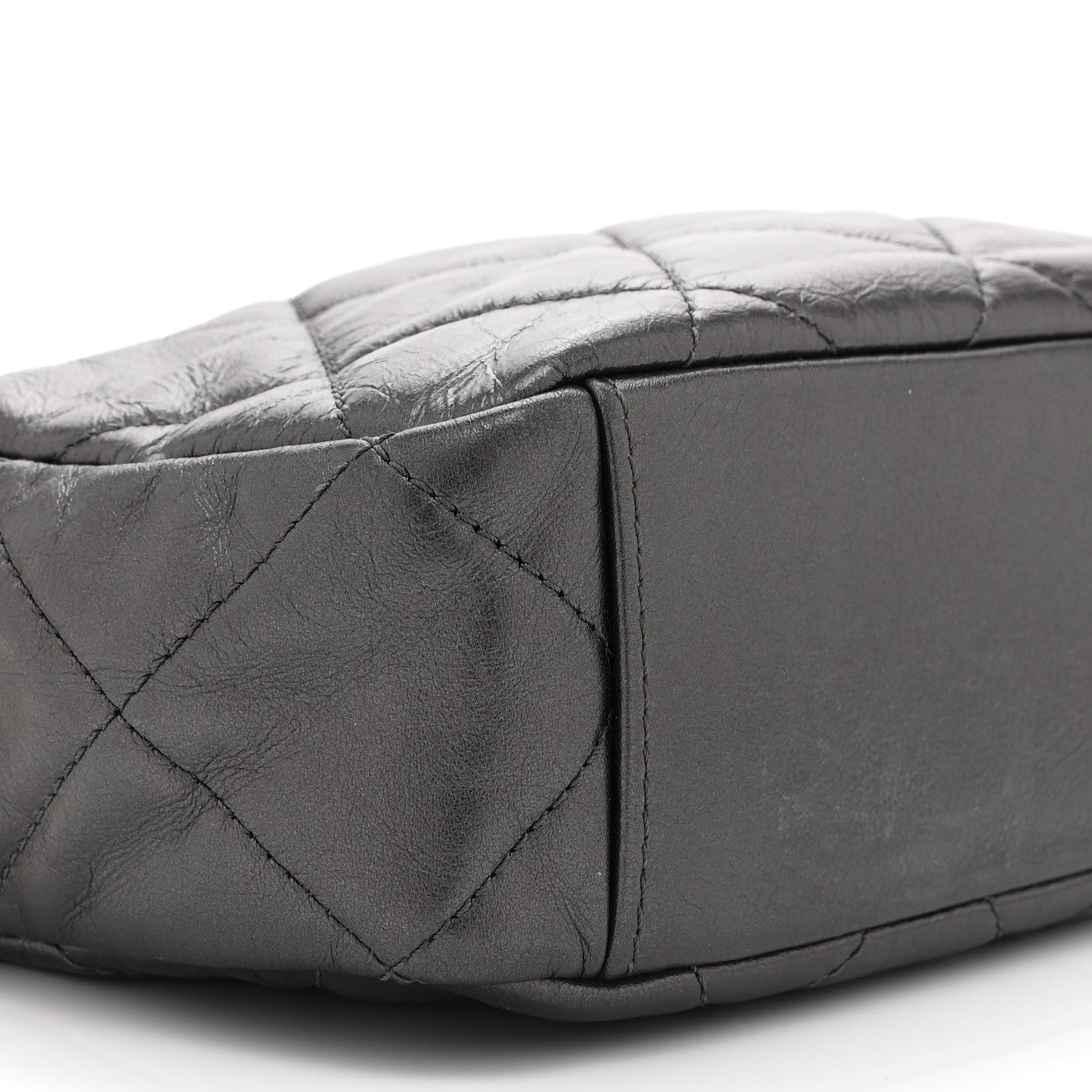 Metallic Calfskin Pearl Quilted CC Mini Camera Case Ruthenium