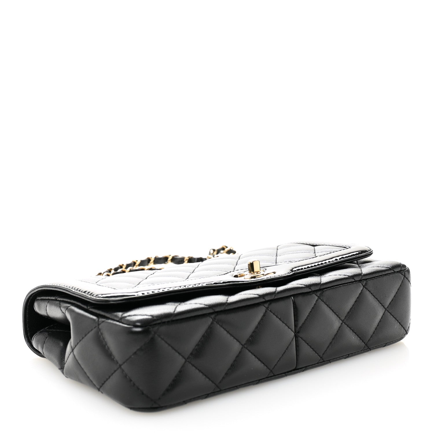 Lambskin Patent Calfskin Quilted Small Flap Bag Black
