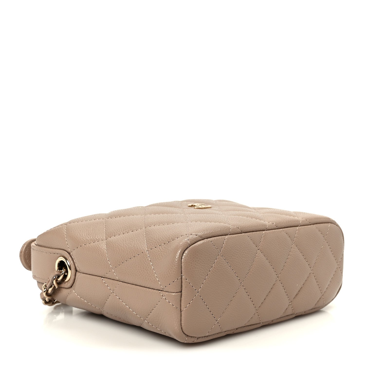 Caviar Quilted Hobo Clutch With Chain Dark Beige