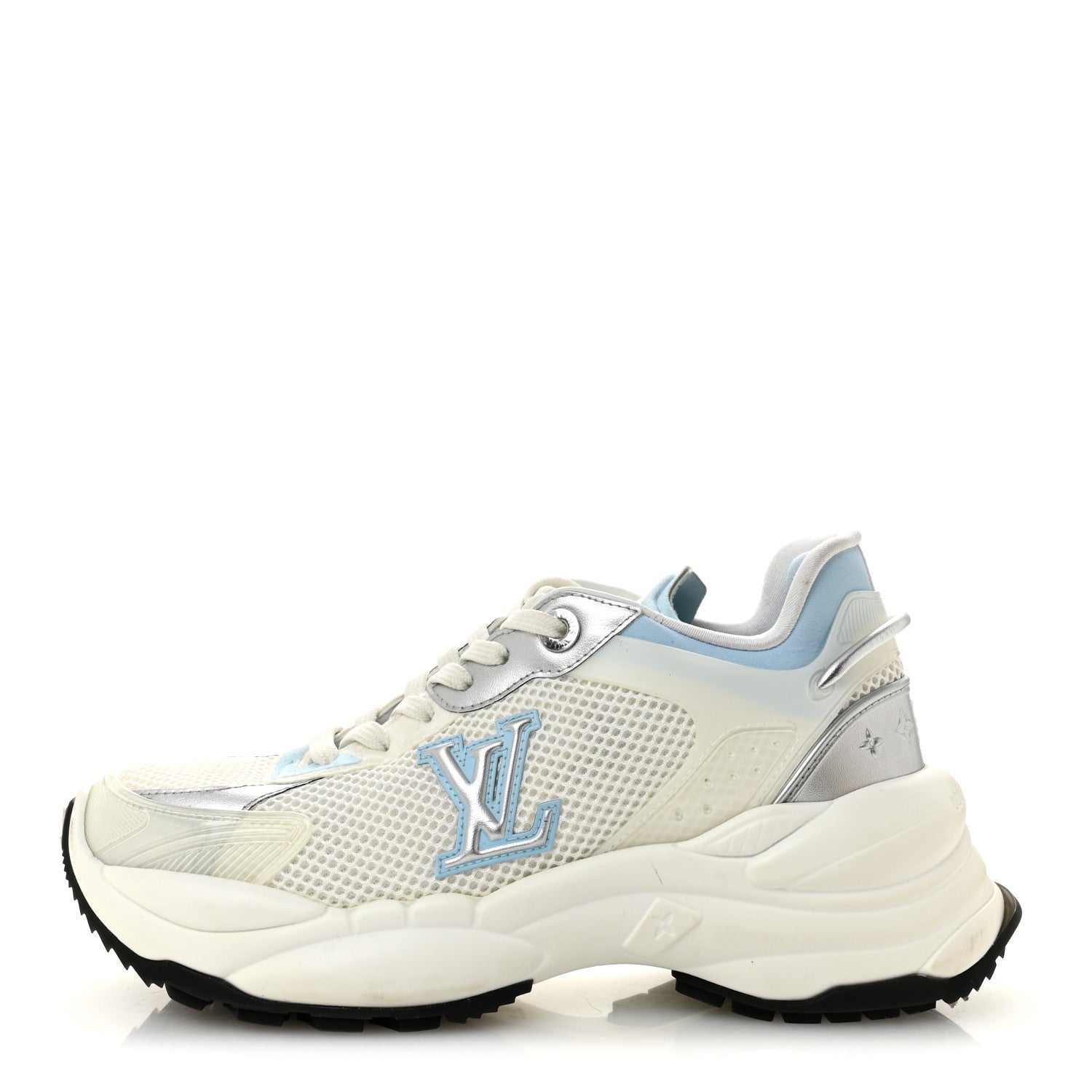 Patent Calfskin Technical Mesh Monogram Run 55 Sneakers 37 Bleu Clair