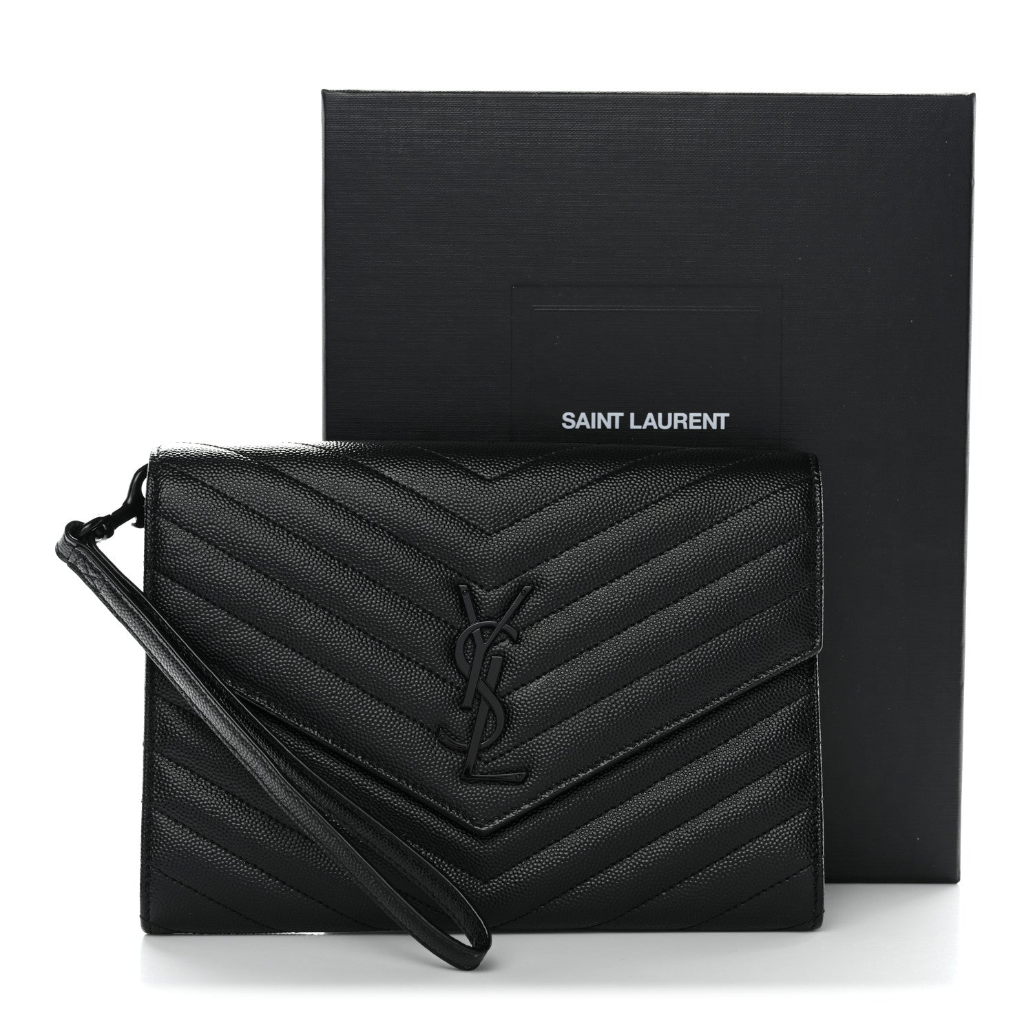 Grain De Poudre Matelasse Chevron Monogram Monochrome Envelope Clutch Black