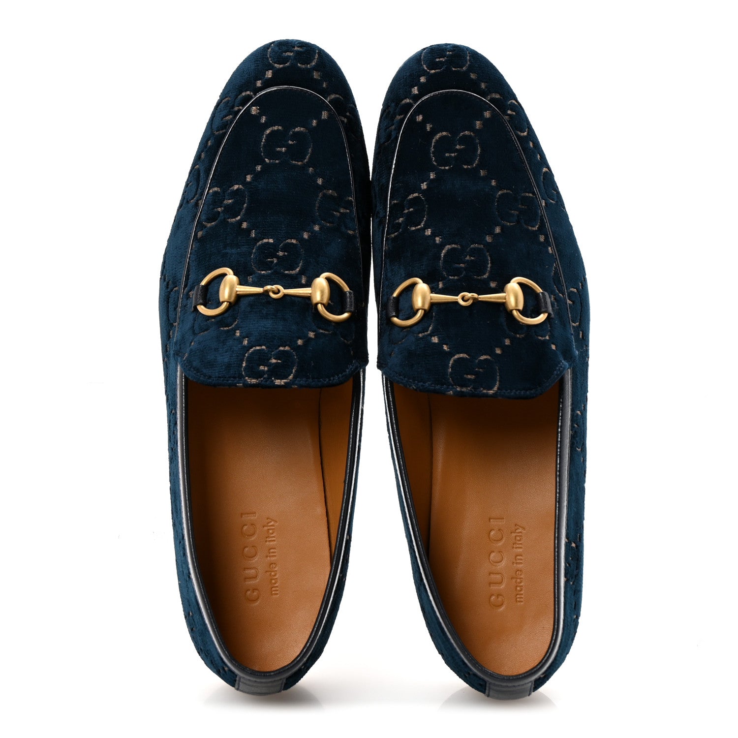 Velvet GG Monogram Horsebit Mens Jordaan Loafers 9 Blue Beige