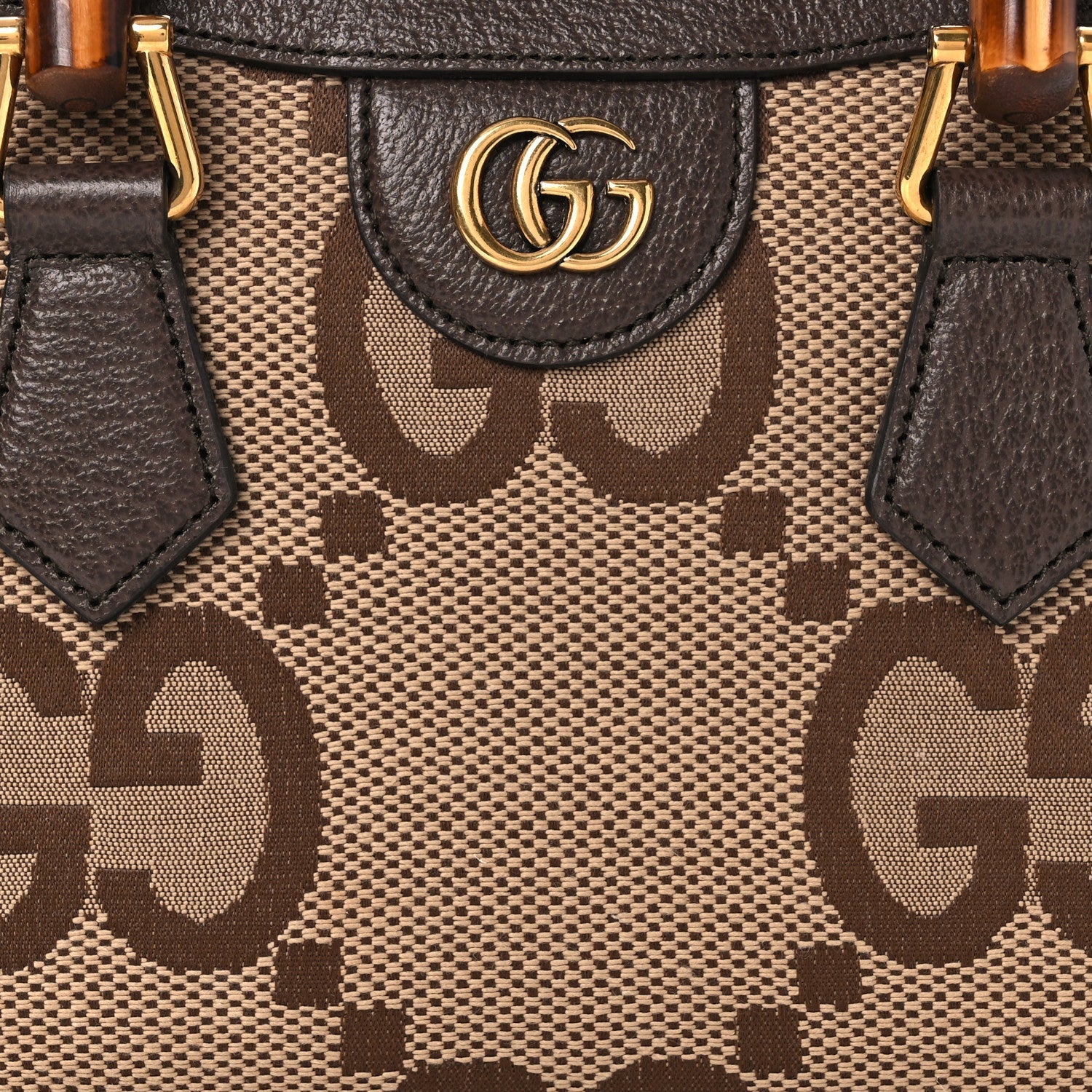 Monogram Jumbo GG Textured Dollar Calfskin Mini Diana Tote Bag Camel Ebony New Acero