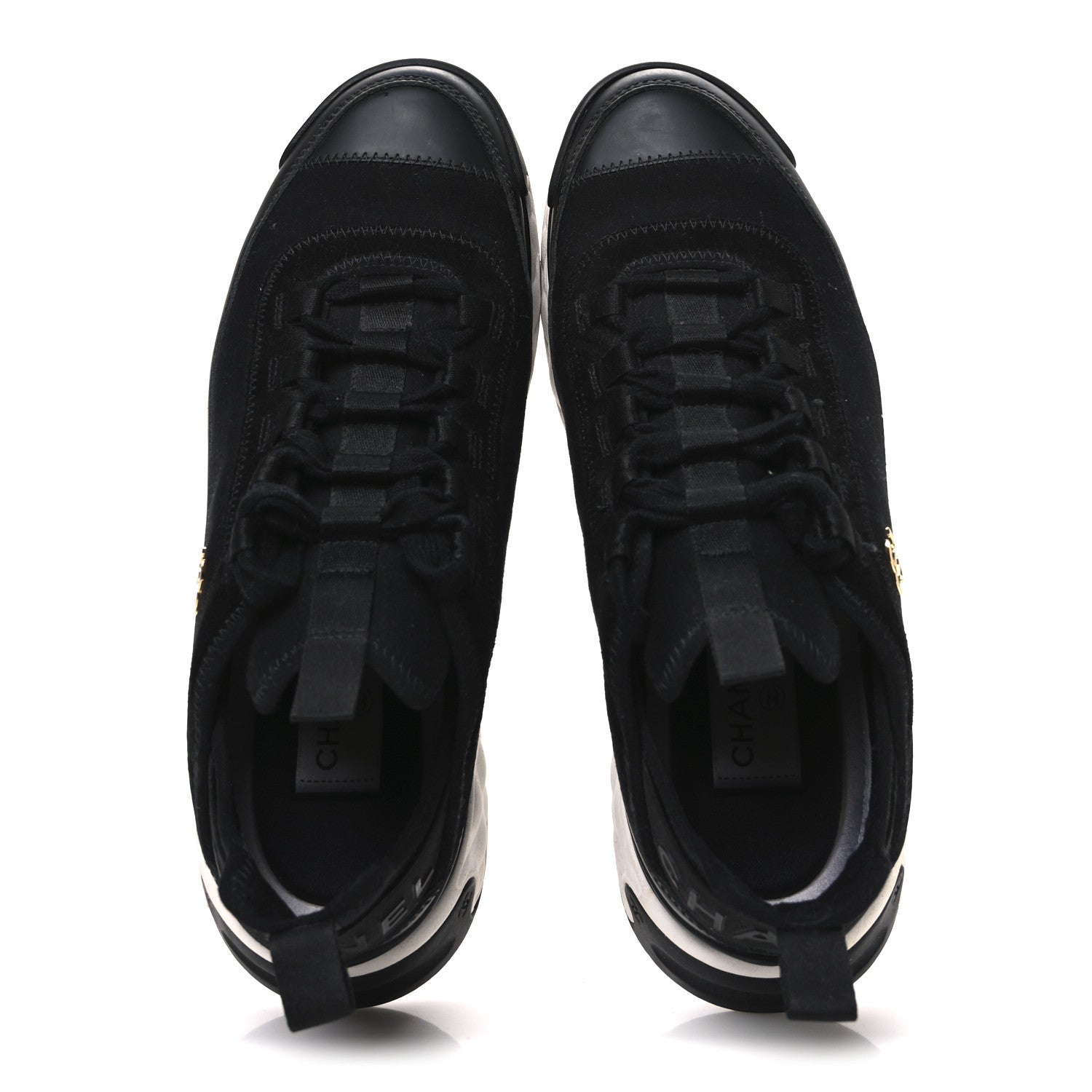 Velvet Calfskin Mixed Fibers CC Sneakers 38.5 Black