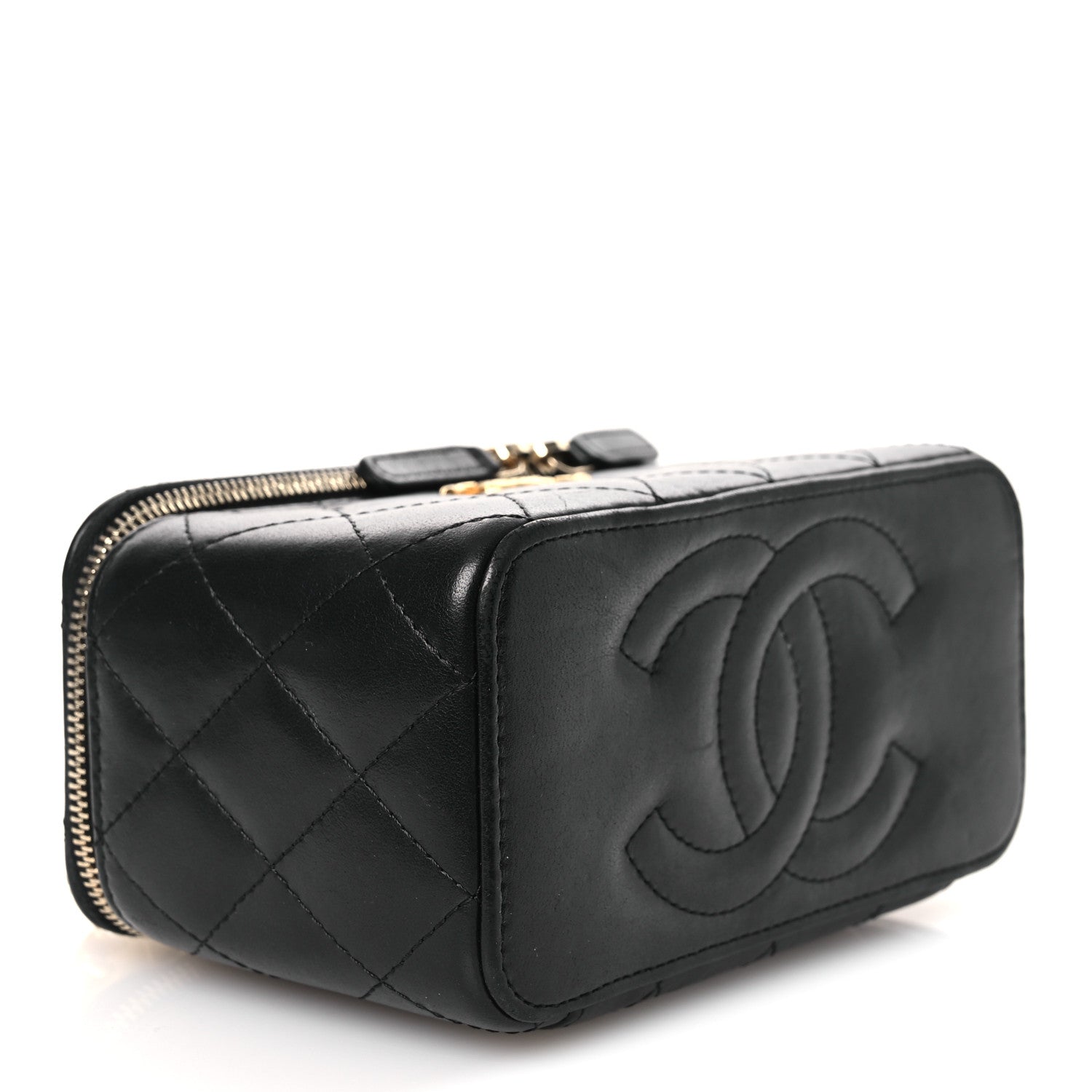 Lambskin Quilted Small Pillow Crush Vanity Case With Chain Black