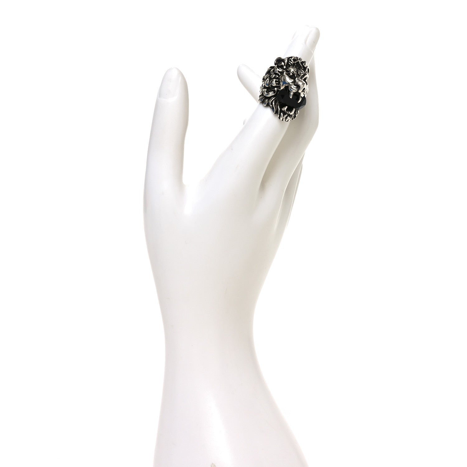 Metal Crystal Lion Head Ring  49 4.75 Black Aged Silver