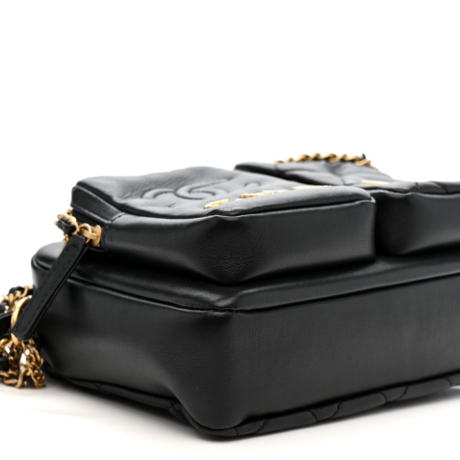 Calfskin Quilted Large Camera Case Black