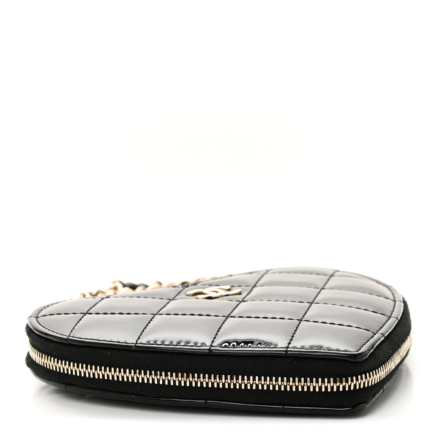 Patent Calfskin Resin Quilted CC Heart Clutch With Chain Black