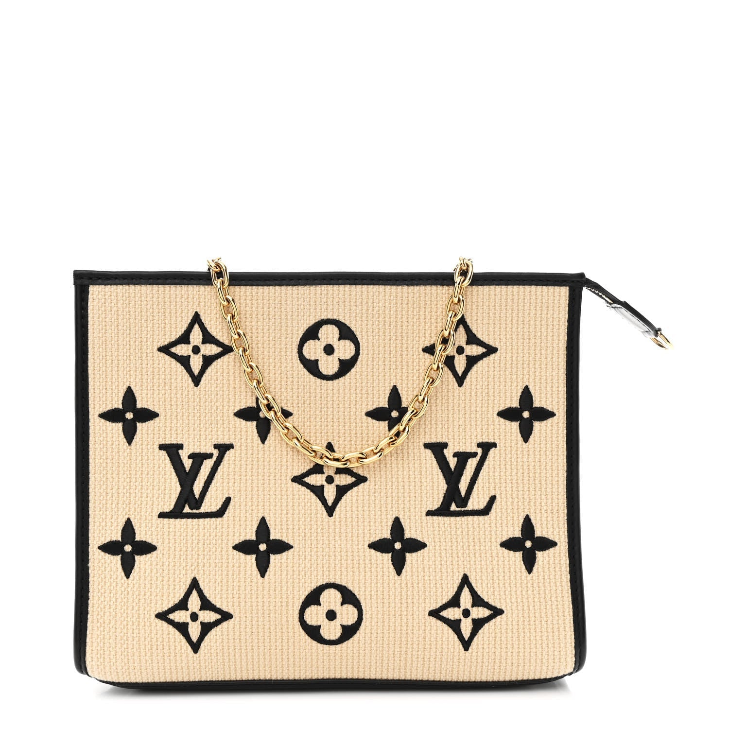 Raffia Calfskin Monogram Toiletry Pouch 26 On Chain Beige Black